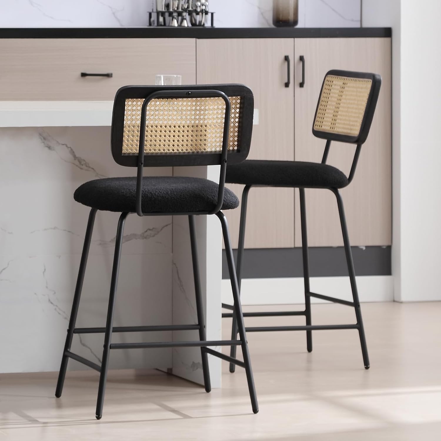 ZH4YOU  26'' Modern Rattan Counter Height Bar Stools Set of 2 - 5348