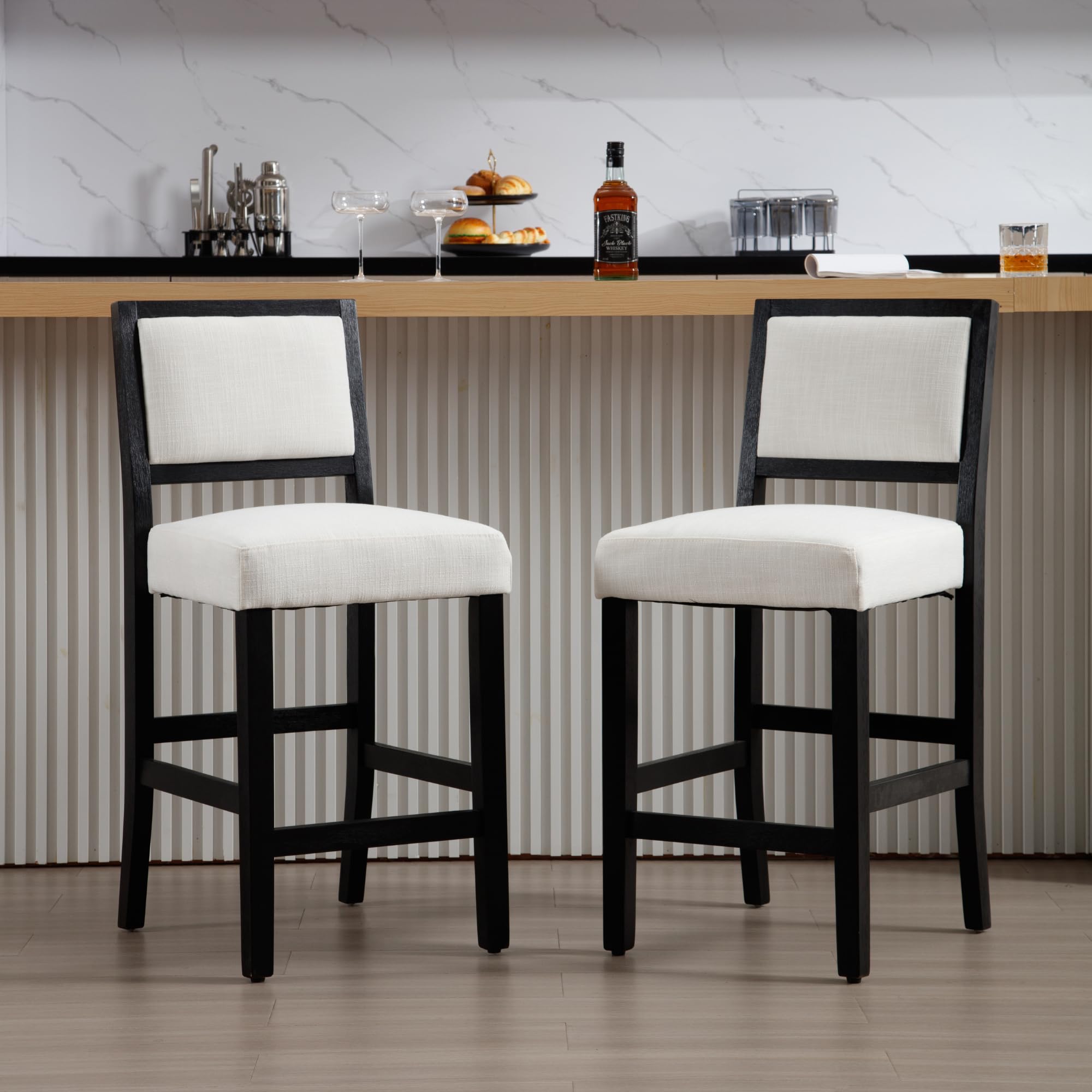 Janoray Farmhouse Upholstered Counter Height Bar Stools Set of 2