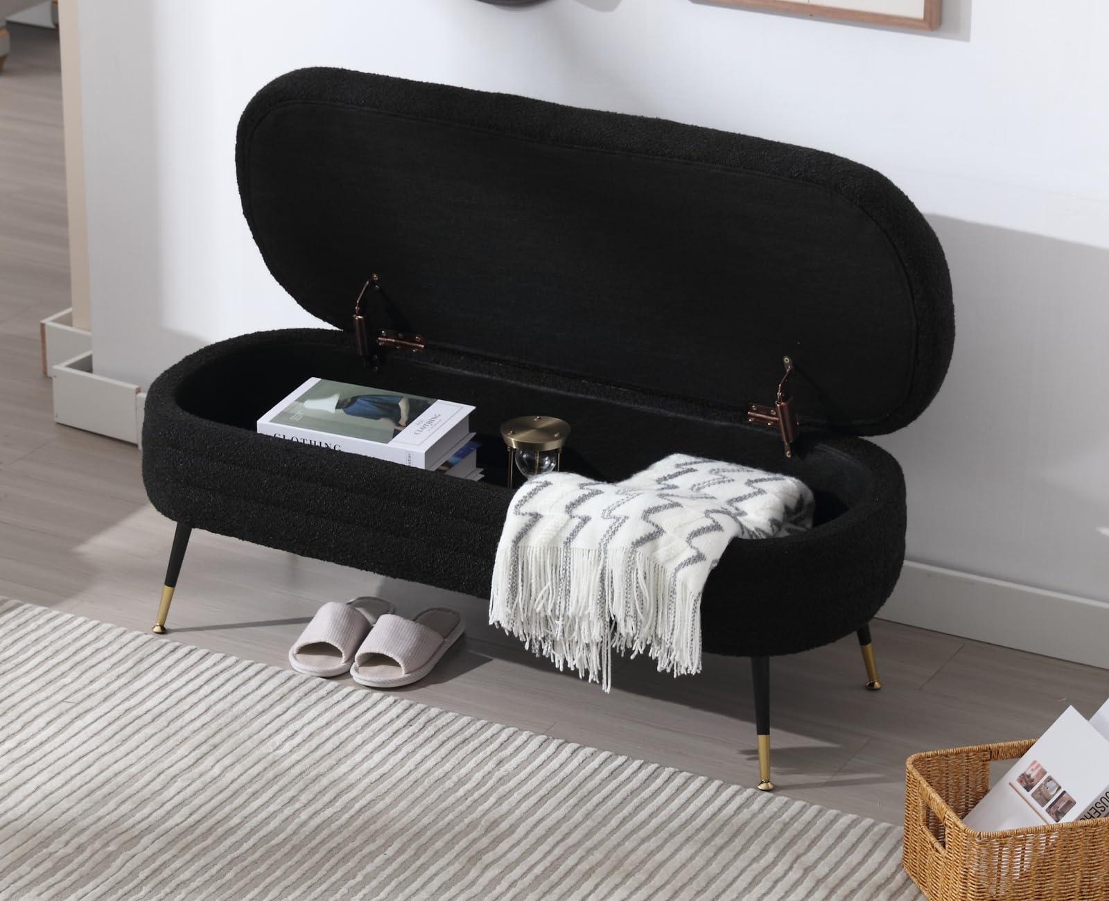 EALSON Modern Sherpa Storage Ottoman Storage Bench with Metal Legs