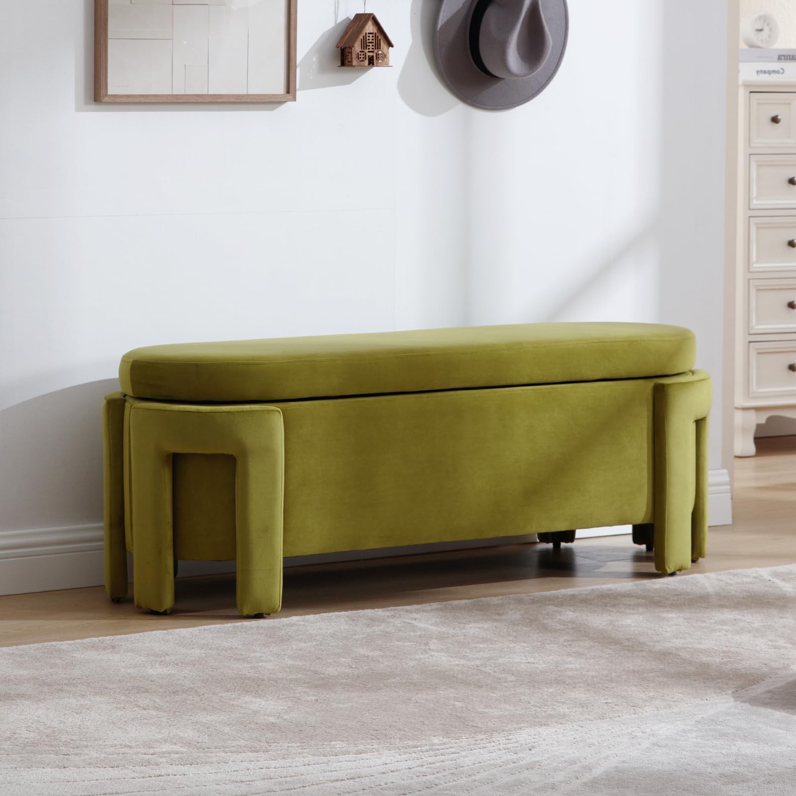 Janoray Modern 50" Long Velvet Fabric Upholstered Storage Entryway Bench