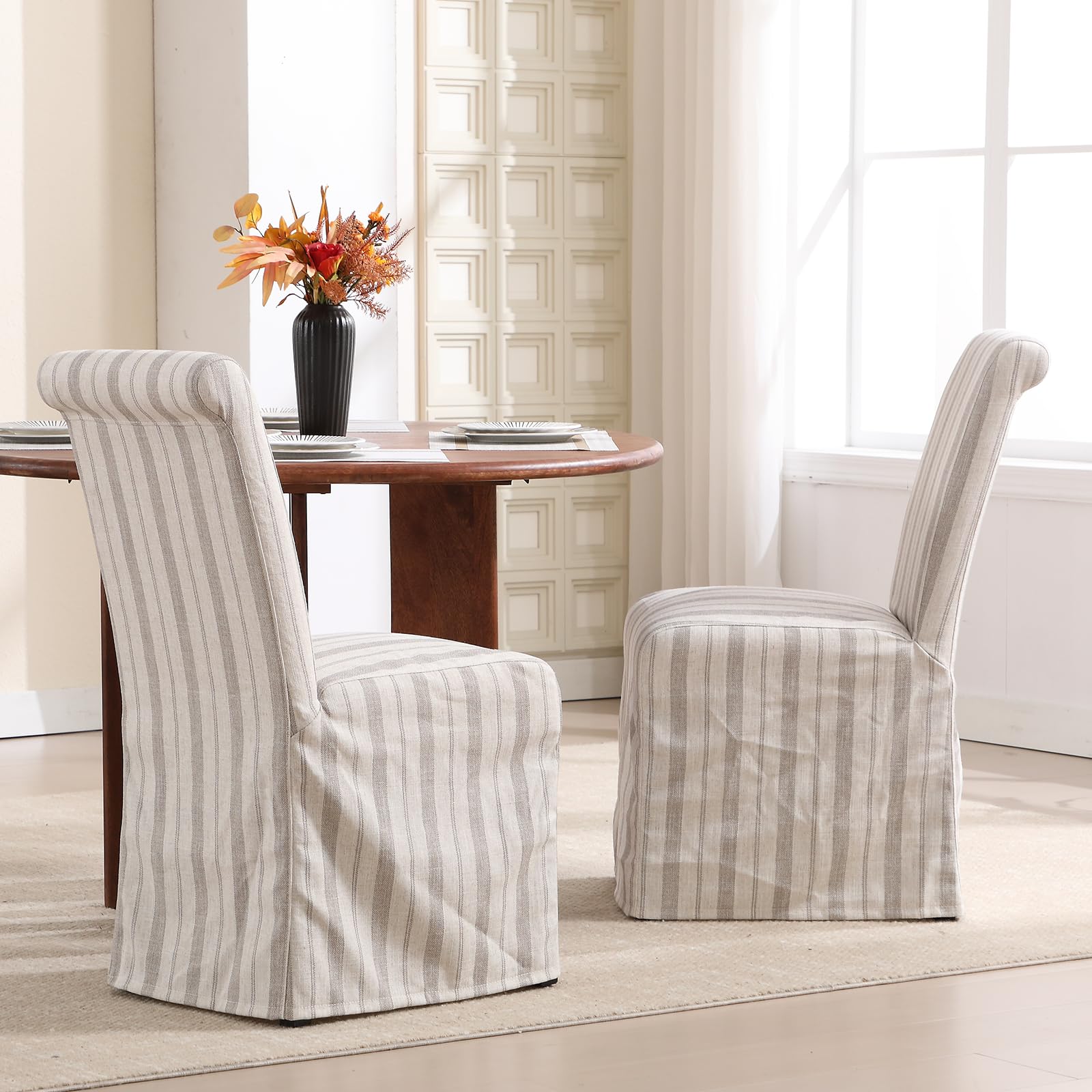 Kmax Linen Fabric Slipcovered Dining Chairs Set of 2 - 70761