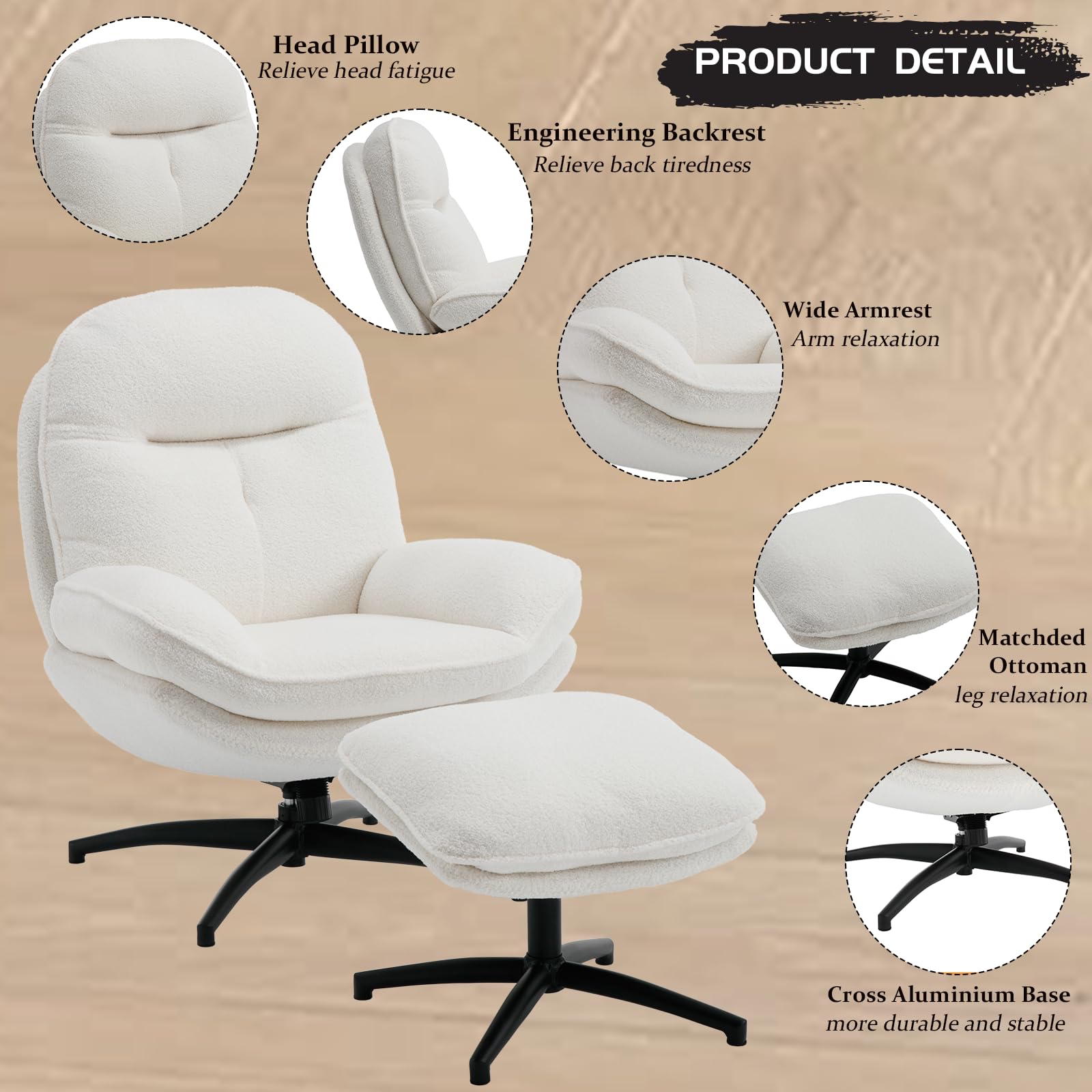 Janoray 360° Swivel Accent Chair with Ottoman Set