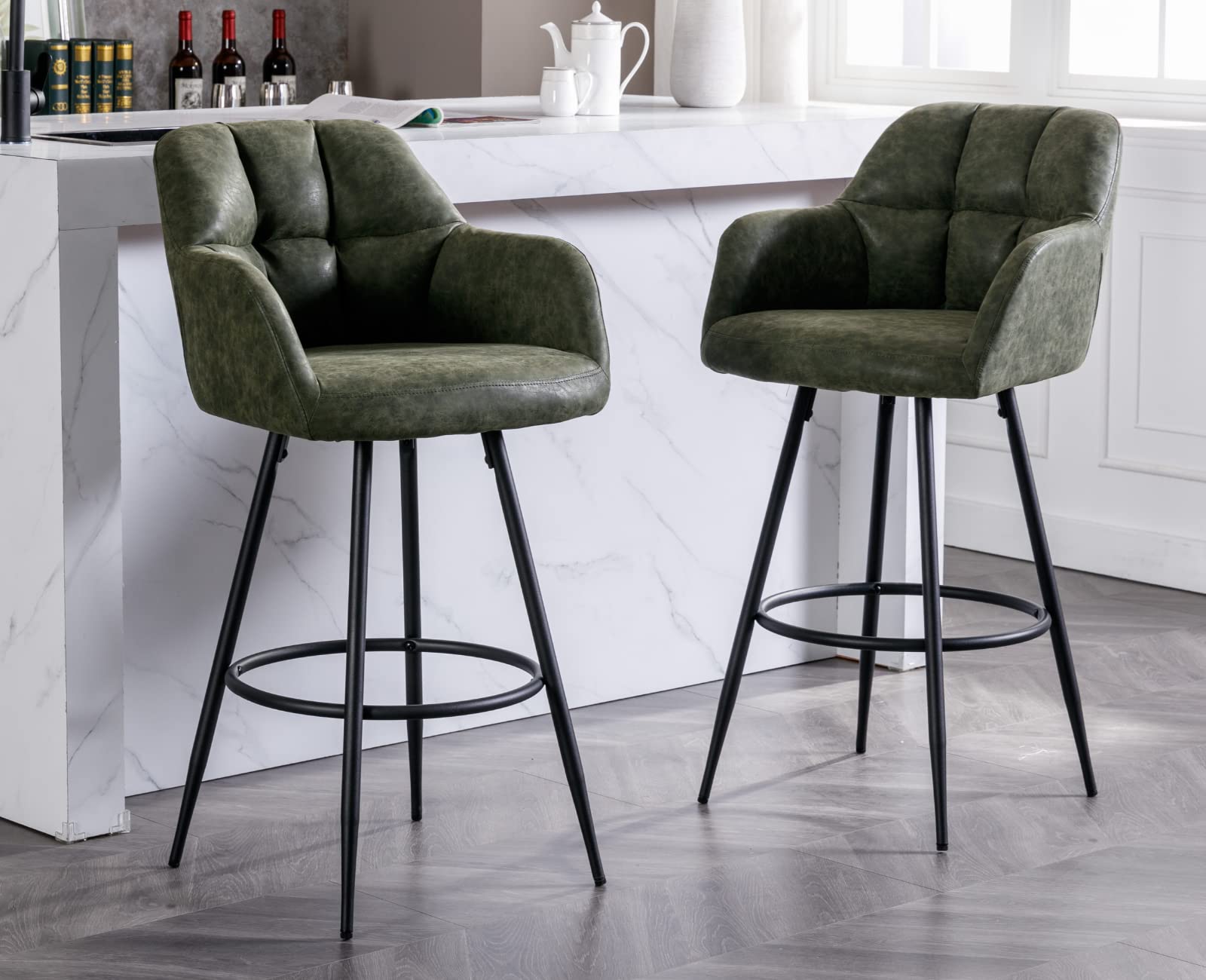 EALSON Modern Leather Velvet Swivel Bar Stools Set of 2 - 5117