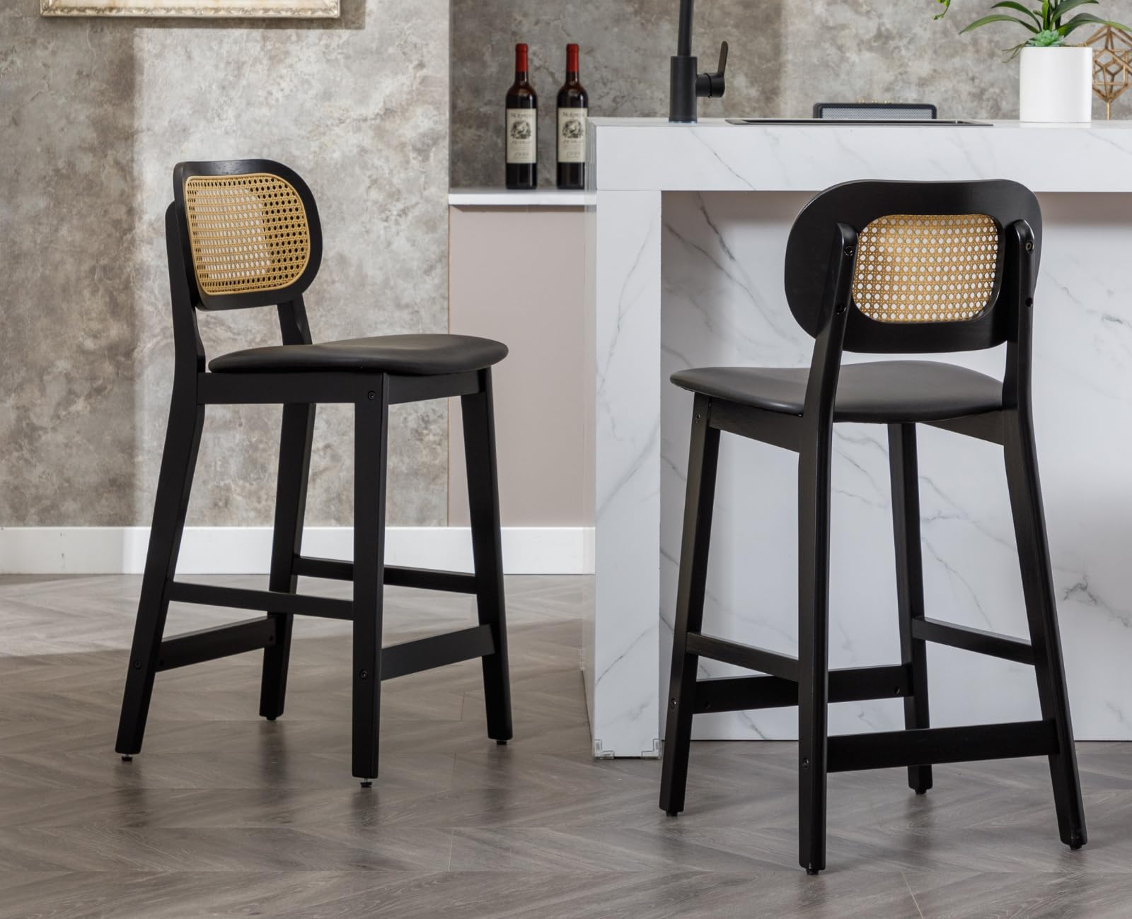 EALSON Farmhouse Rattan Back Counter Height Bar Stools Set of 2 - 5026