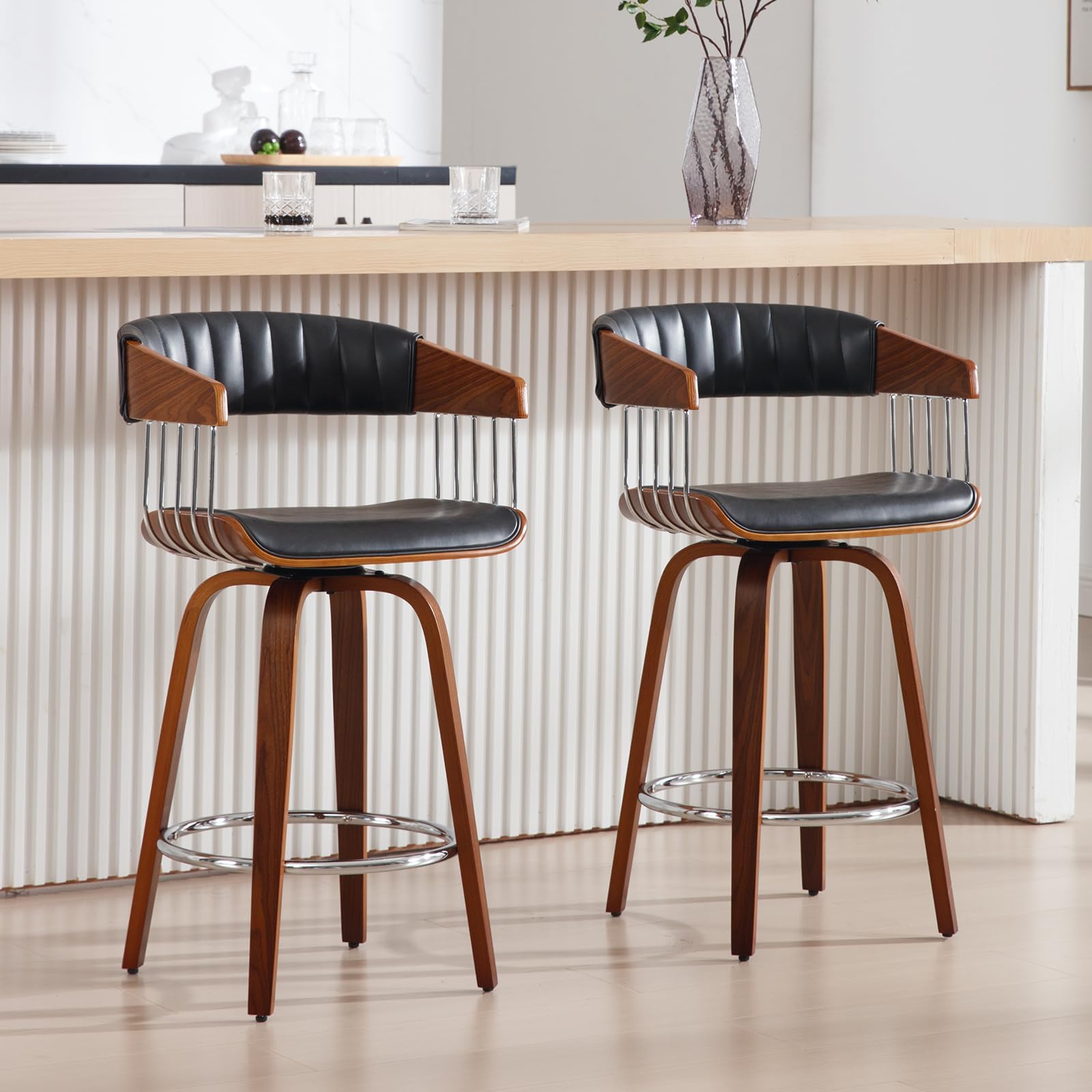 Janoray 26" Modern Swivel Counter Bar Stools Set of 2 for Home Bar/Kitchen Island/Restaurant