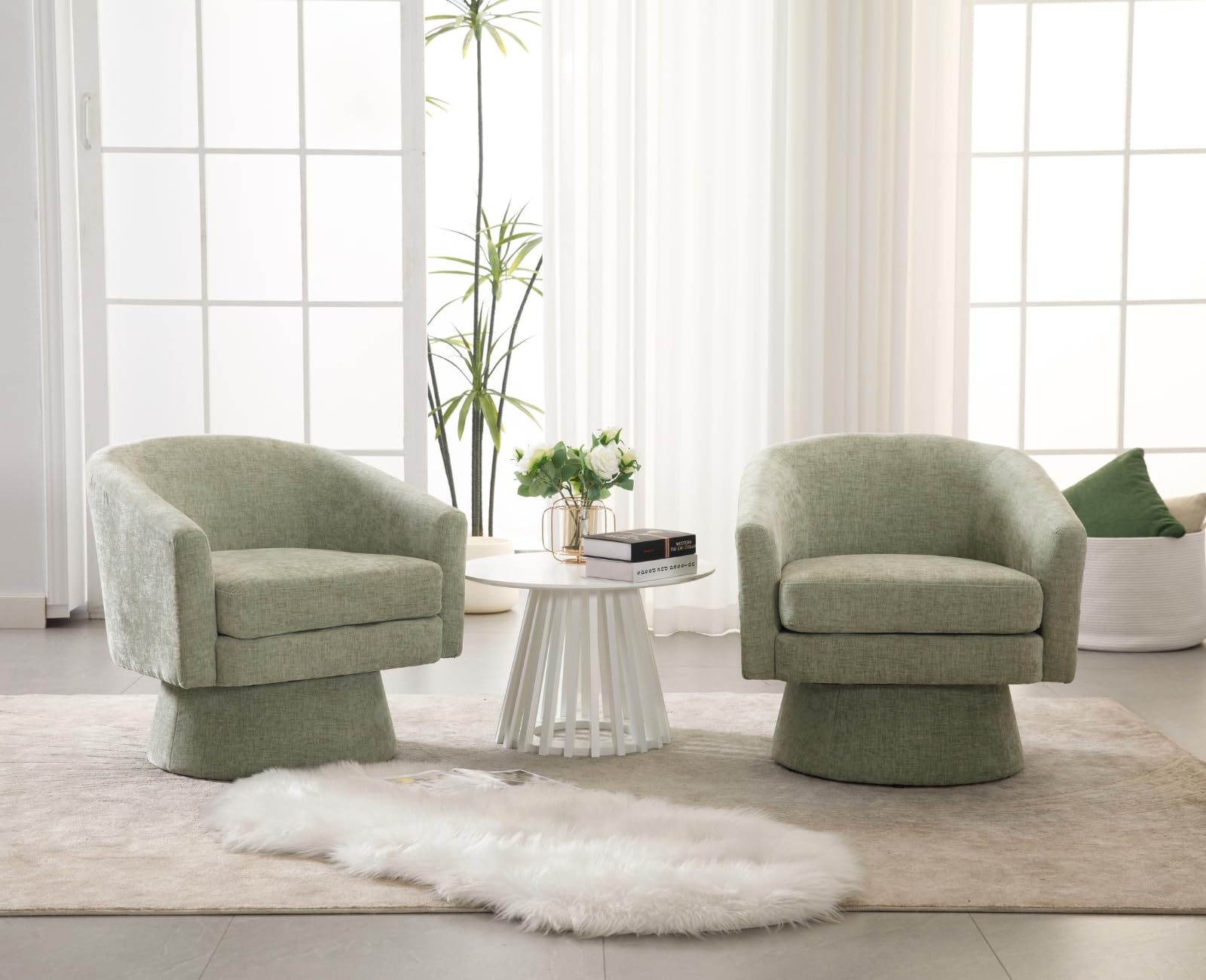 ROCITY Barrel Arm Chenille Fabric Swivel Accent Chair 3057