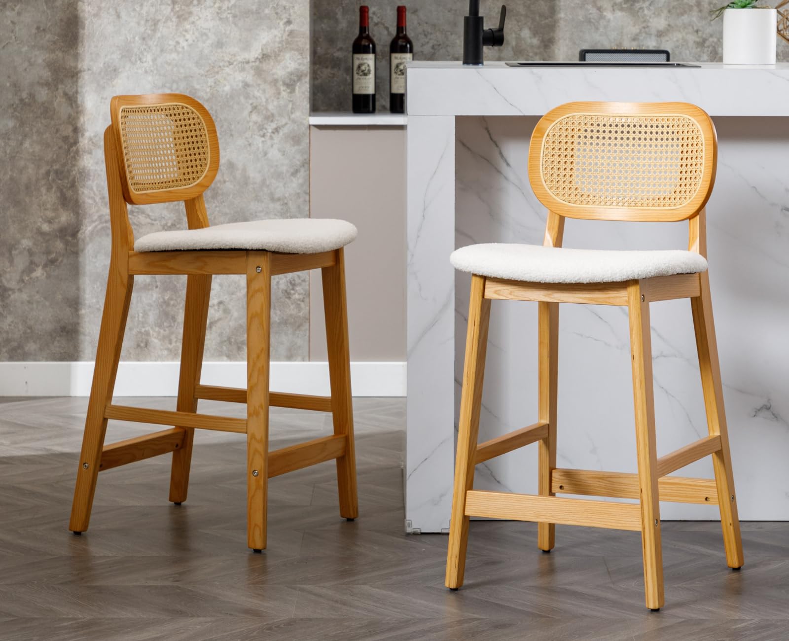 EALSON Farmhouse Rattan Back Counter Height Bar Stools Set of 2 - 5026