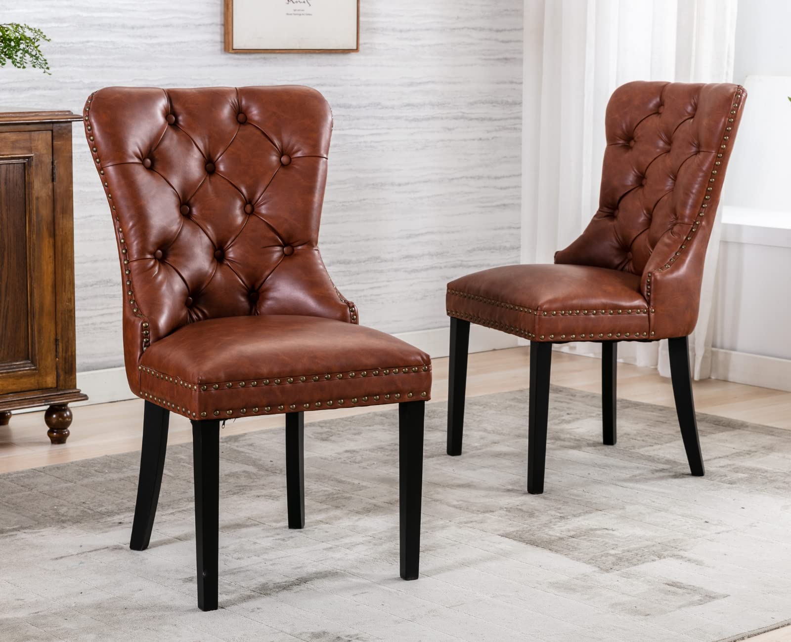 EALSON Modern Tufted Upholstered Leather Dining Chairs Set of 2 - 1029