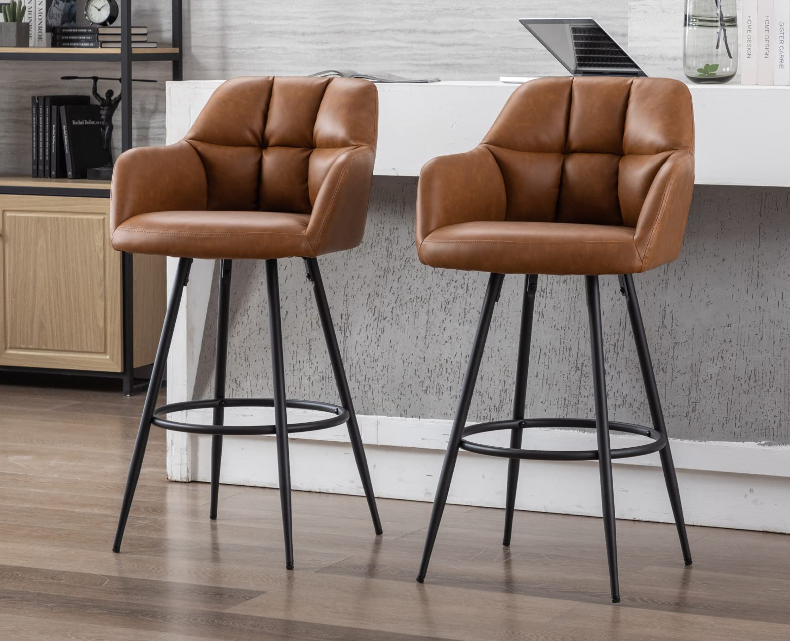 EALSON Modern Leather Velvet Swivel Bar Stools Set of 2 - 5117