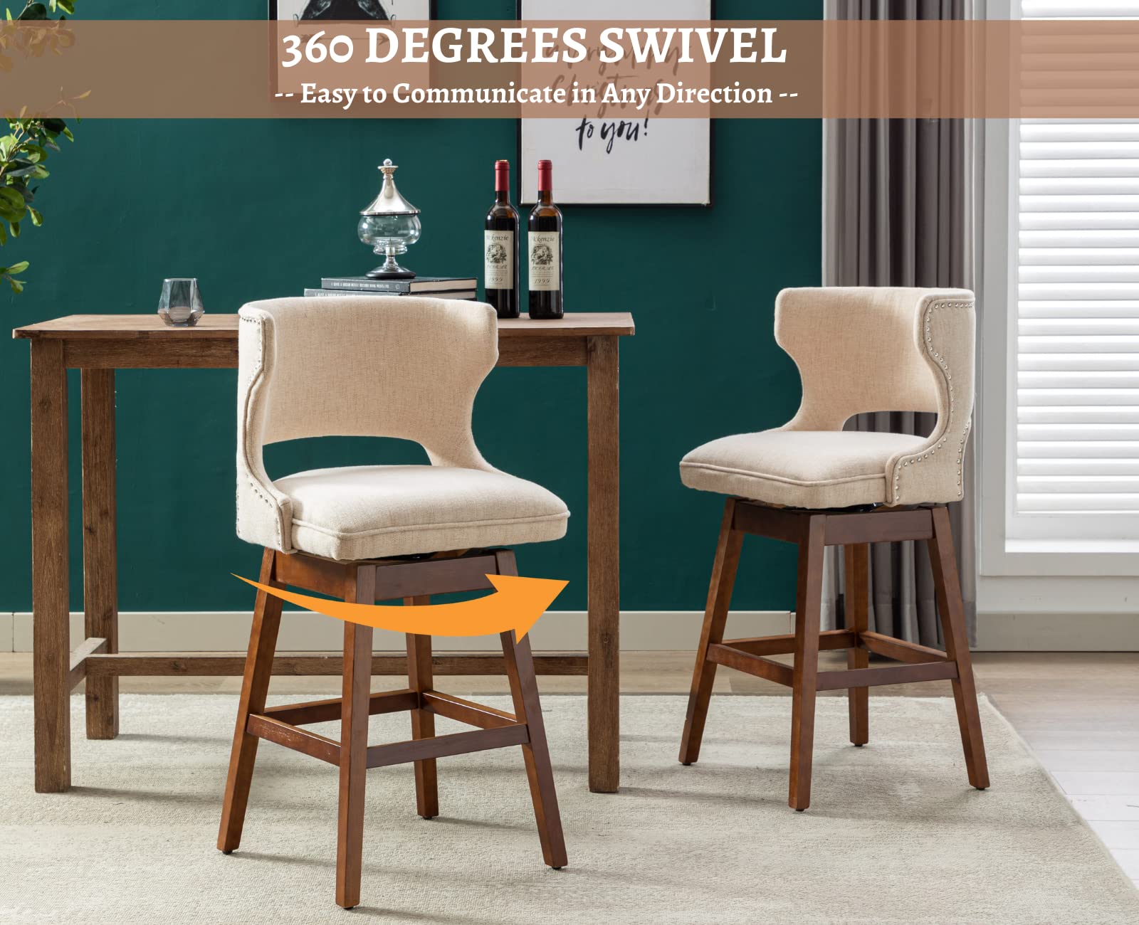 EALSON Modern  Swivel Upholstered Leather Bar Stools with Back Set of 2 - X118