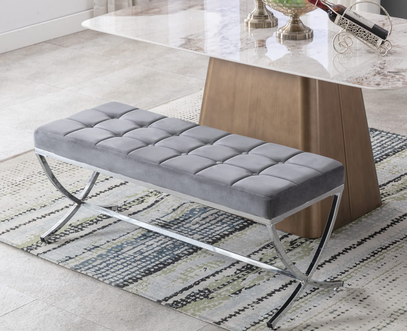 EALSON Modern Button Tufted Leather Entryway Bench - 3075