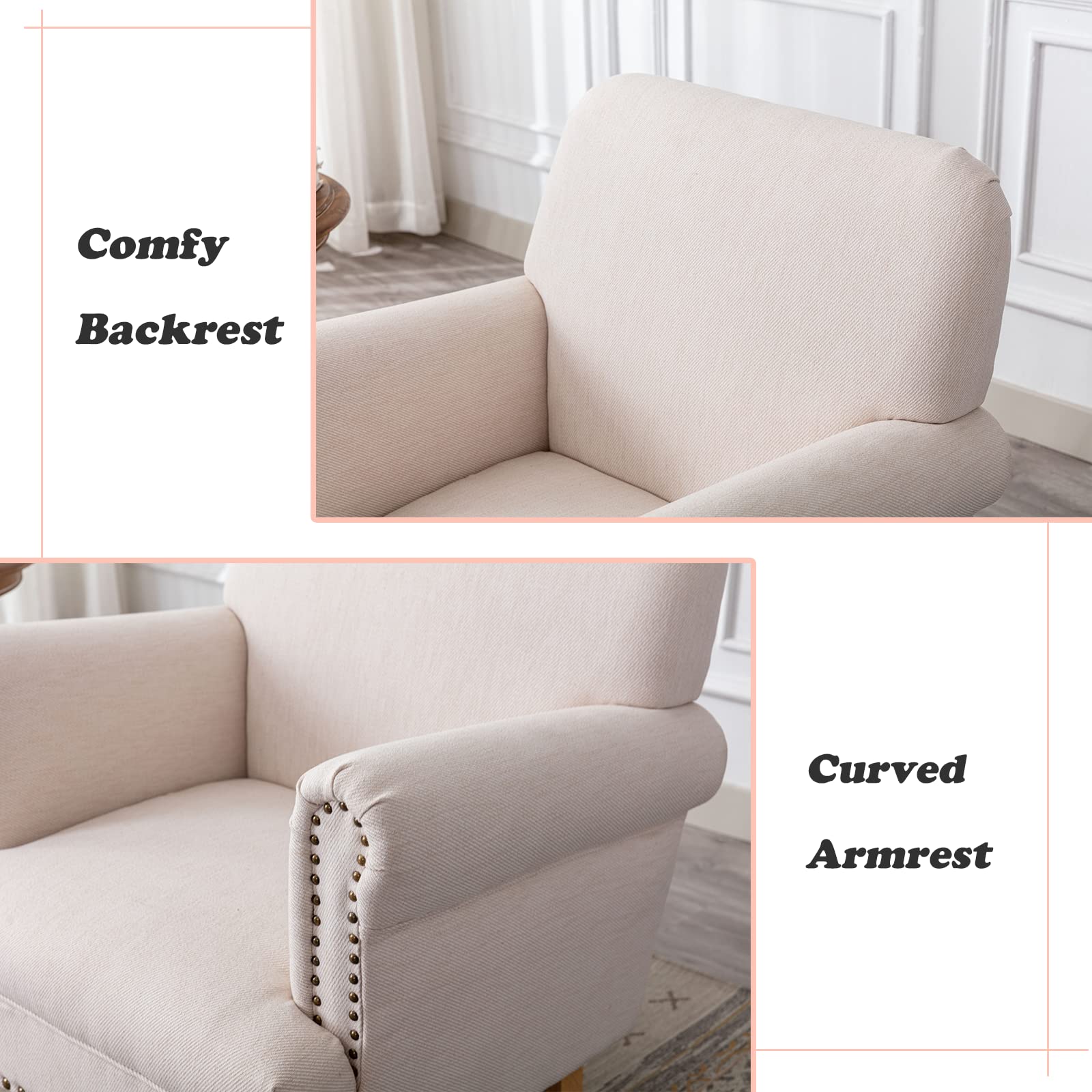 Janoray French Country Farmhouse Linen Accent Chair with Nailhead Trim