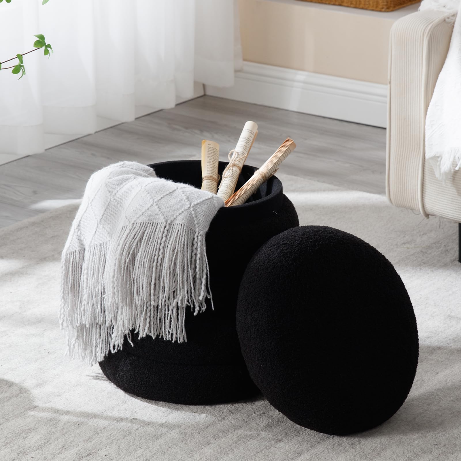 Kmax Modern Upholstered Round Storage Ottoman 1 Piece