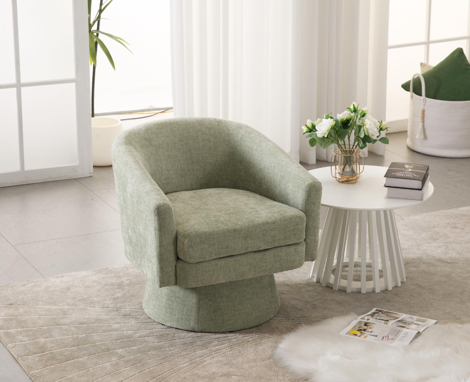 ROCITY Barrel Arm Chenille Fabric Swivel Accent Chair 3057