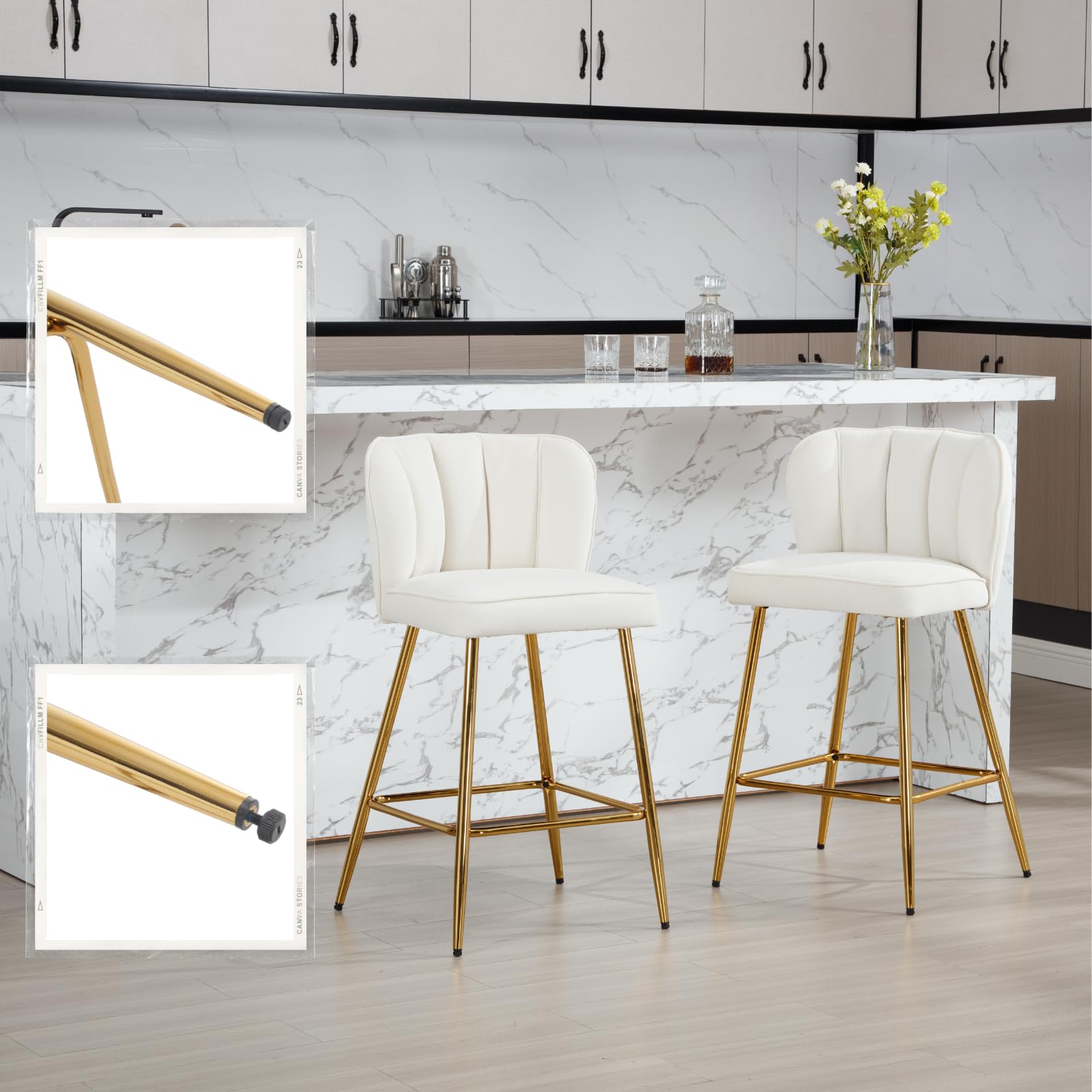 VESCASA 26.75'' Counter Stools with Gold Legs Set of 2 - 1675