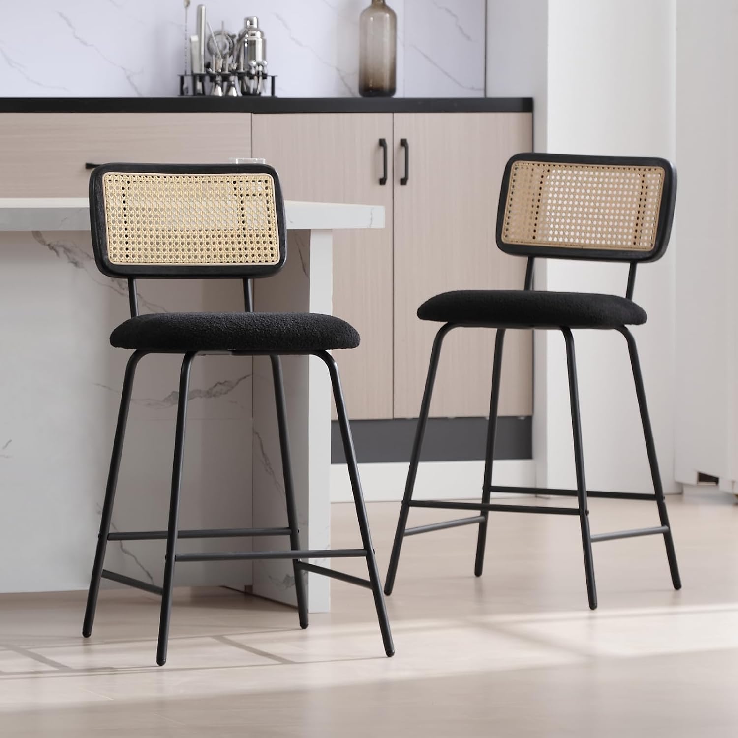 ZH4YOU  26'' Modern Rattan Counter Height Bar Stools Set of 2 - 5348