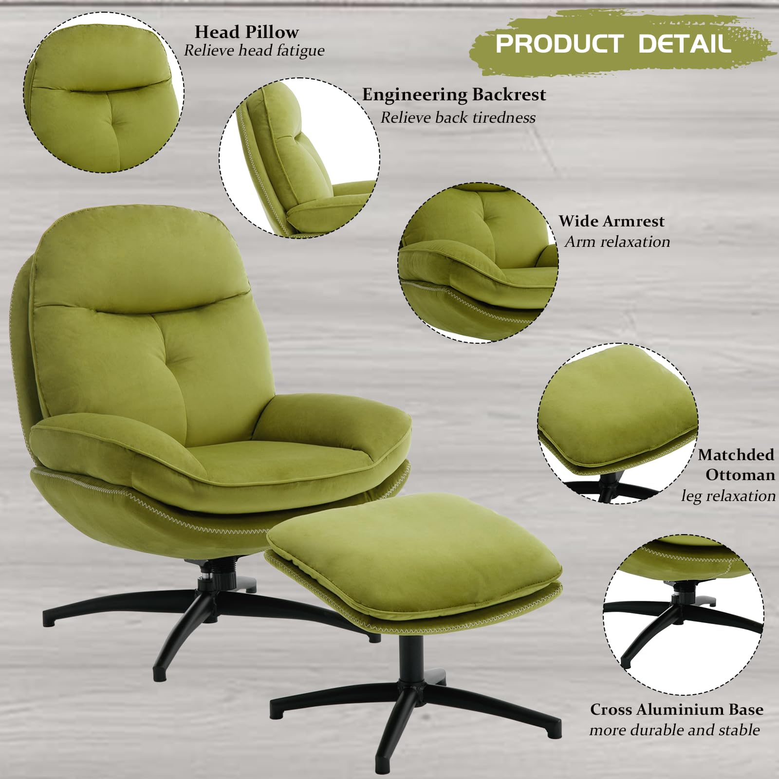 Janoray 360° Swivel Accent Chair with Ottoman Set