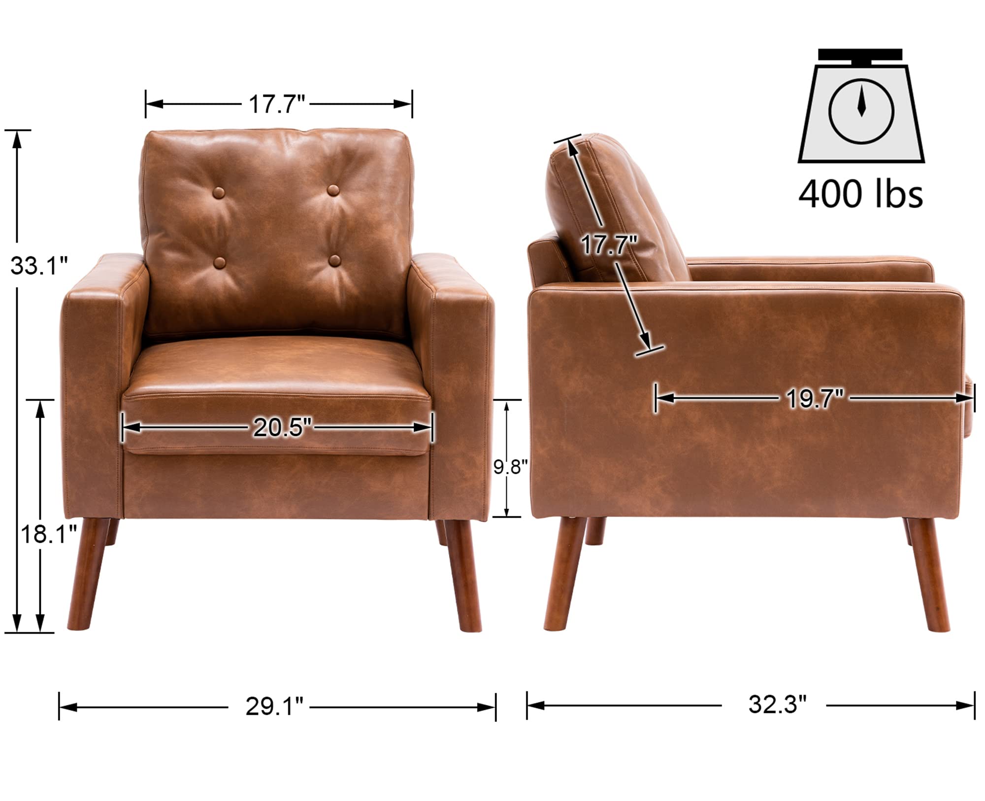 VESCASA Mid Century Modern Tufted Accent Sofa for Reading/Living Room/Bedroom - XX16