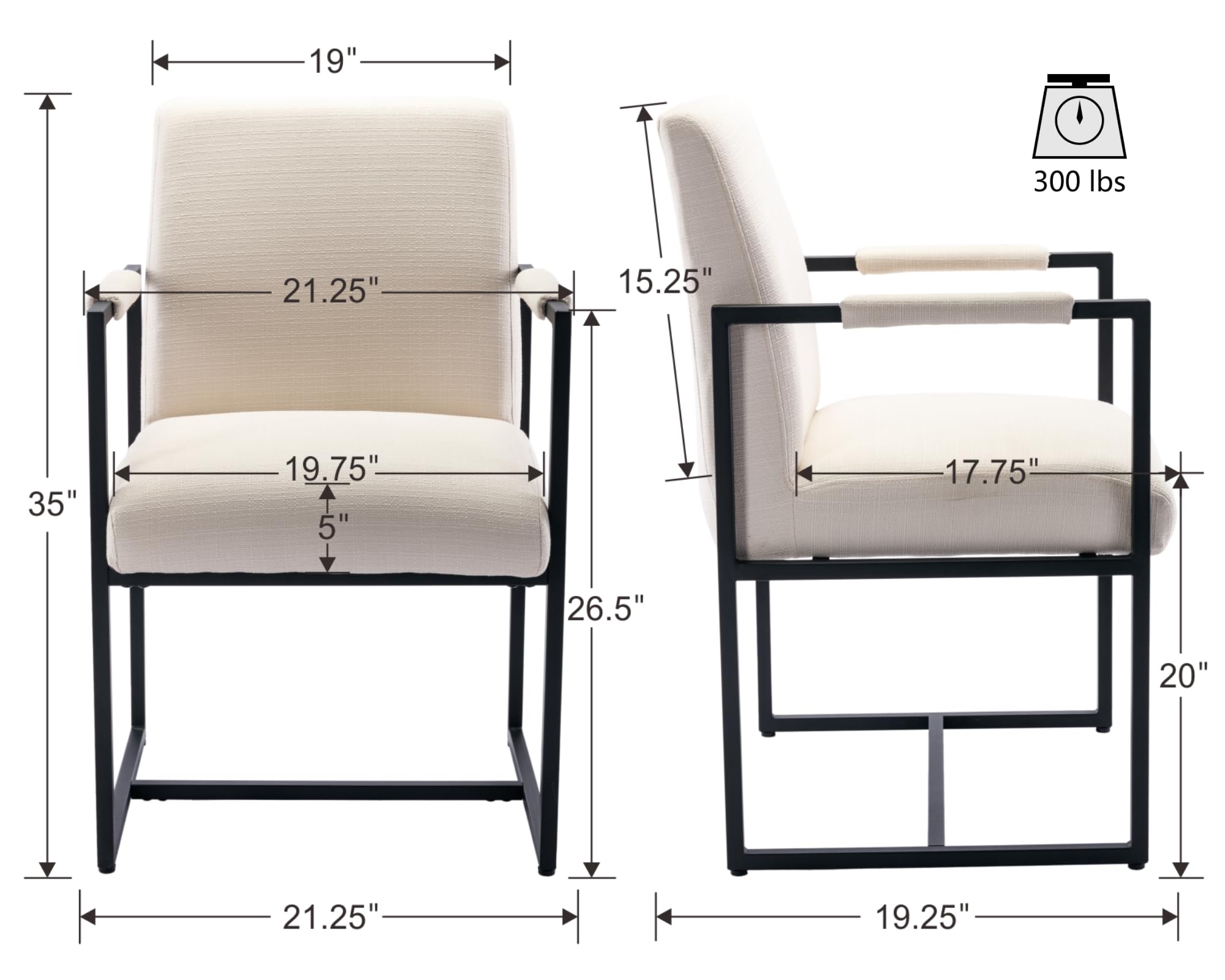 VESCASA Modern Upholstered Dining Chairs with Metal Legs Set of 2 - 5104