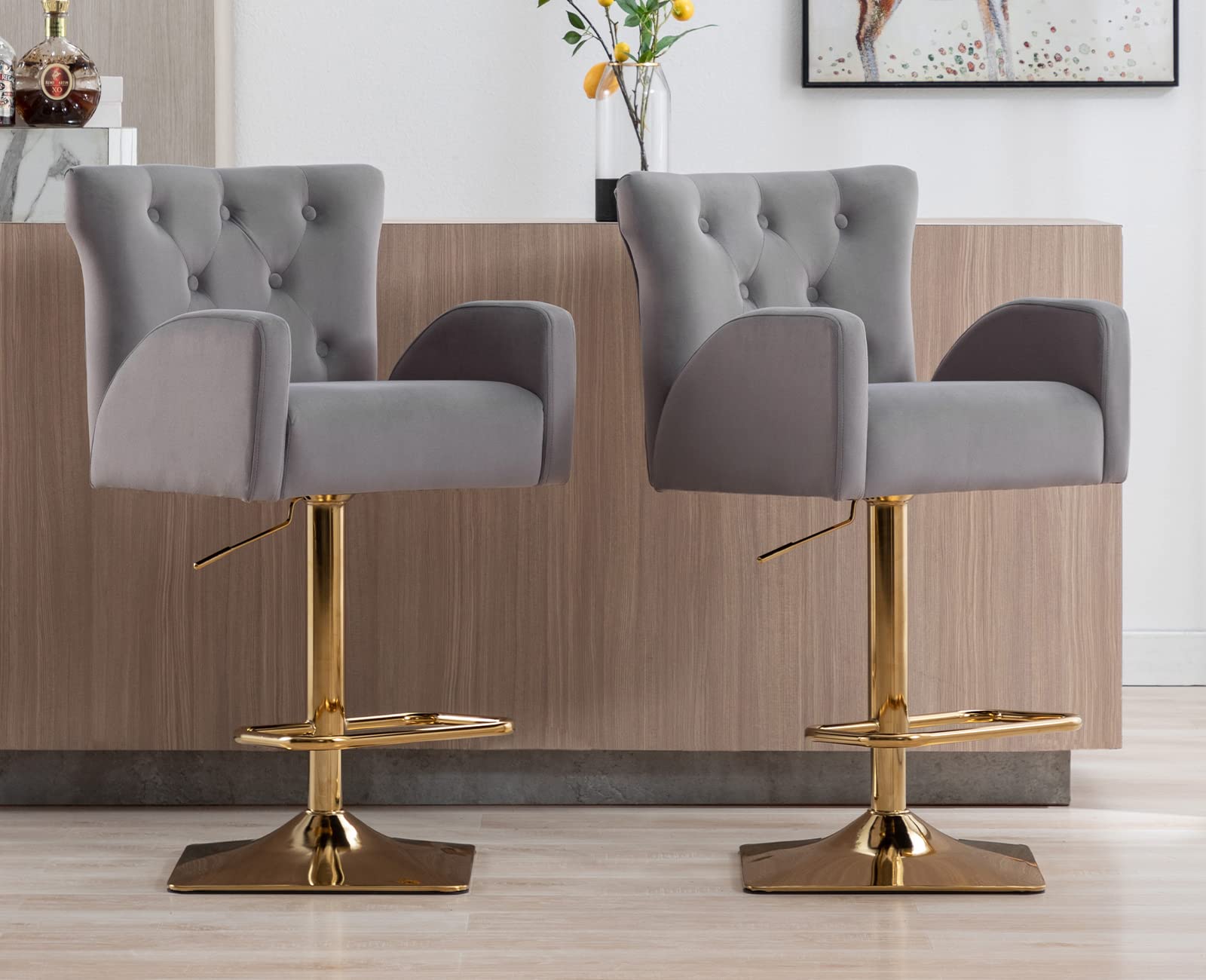 Kmax Modern 360°Swivel Tufted Adjustable Bar Stools Set of 2