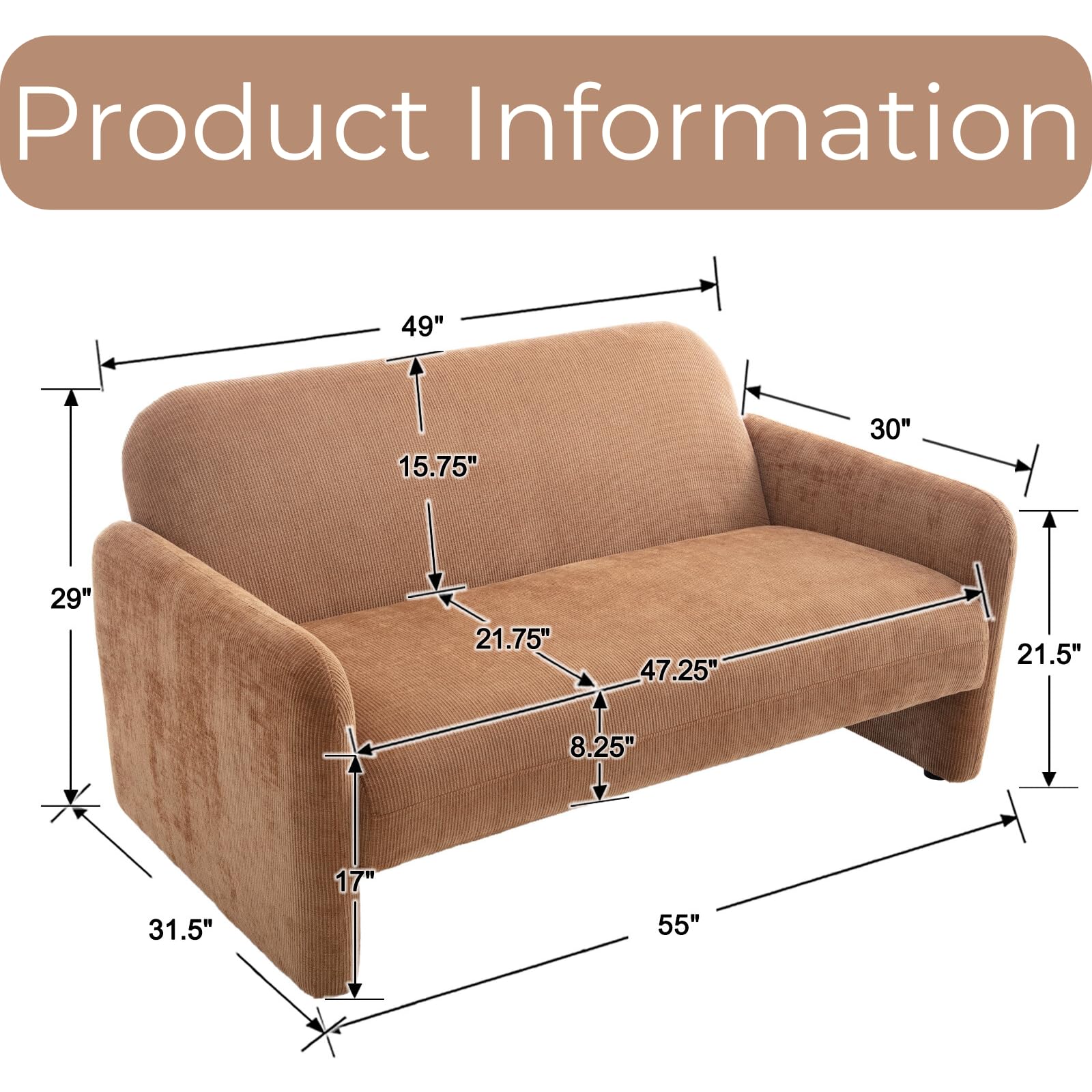 ROCITY 55'' Modern Green Small Couch Chenille Fabric  Love Seat Sofa - 1024