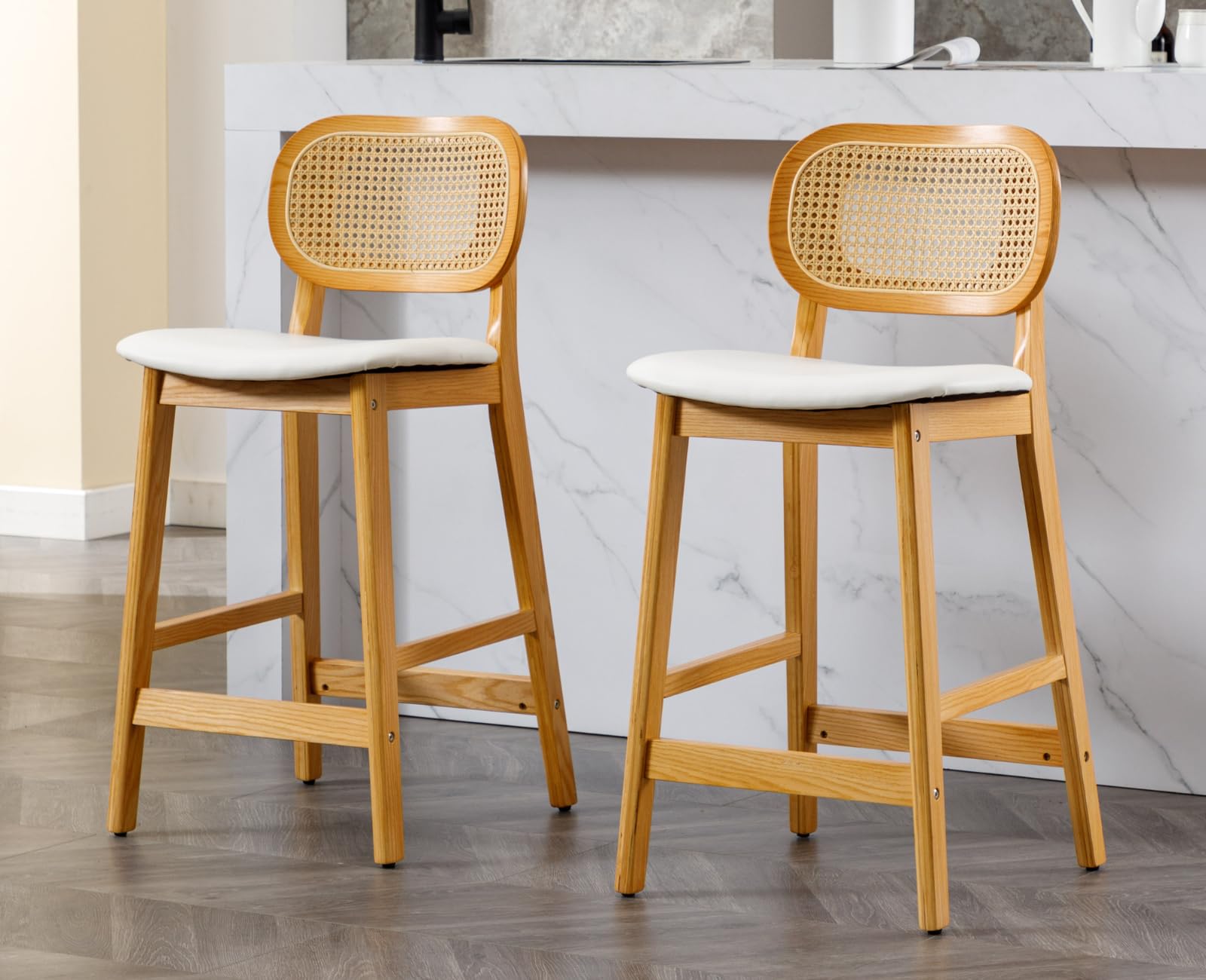 EALSON Farmhouse Rattan Back Counter Height Bar Stools Set of 2 - 5026