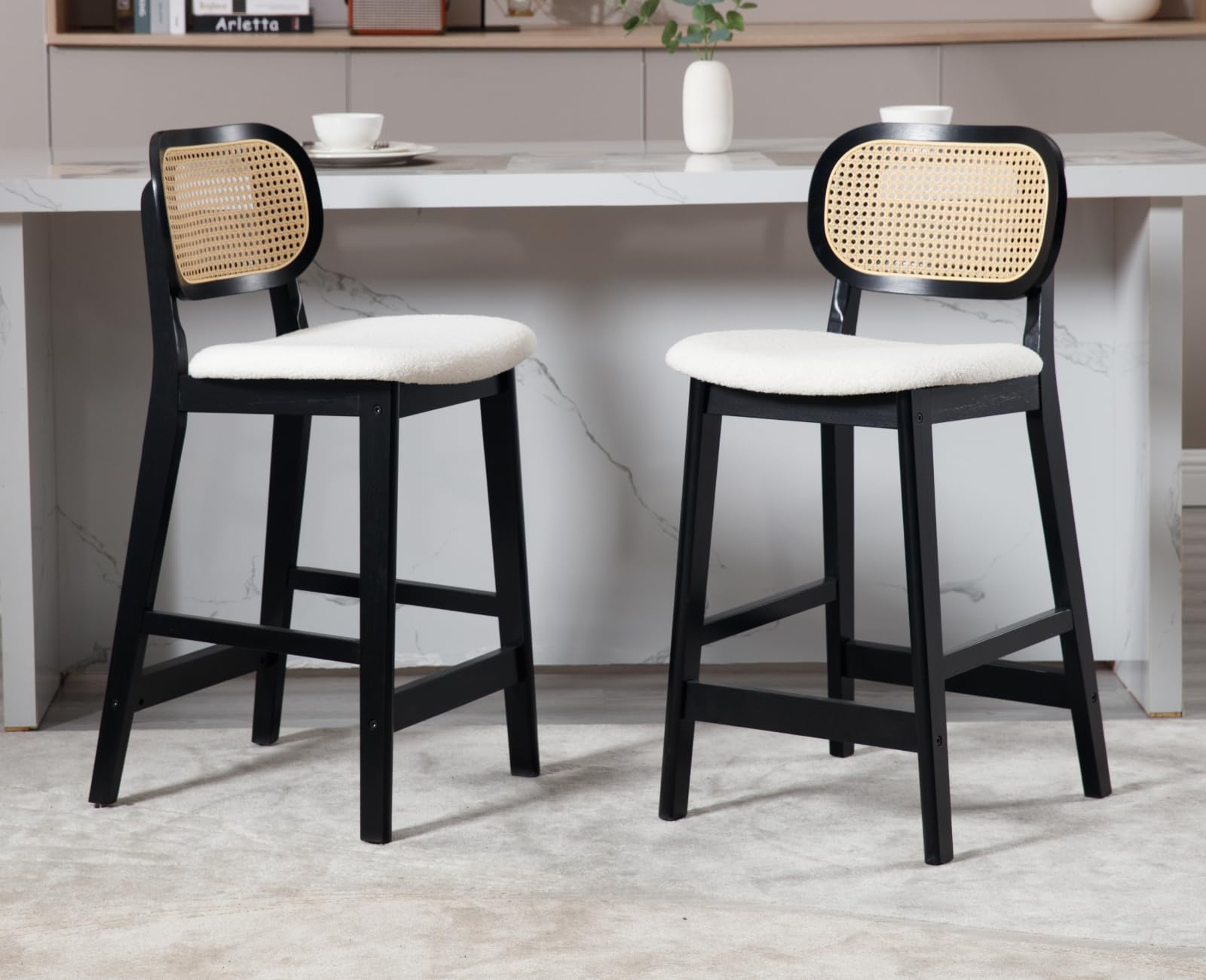 EALSON Farmhouse Rattan Back Counter Height Bar Stools Set of 2 - 5026