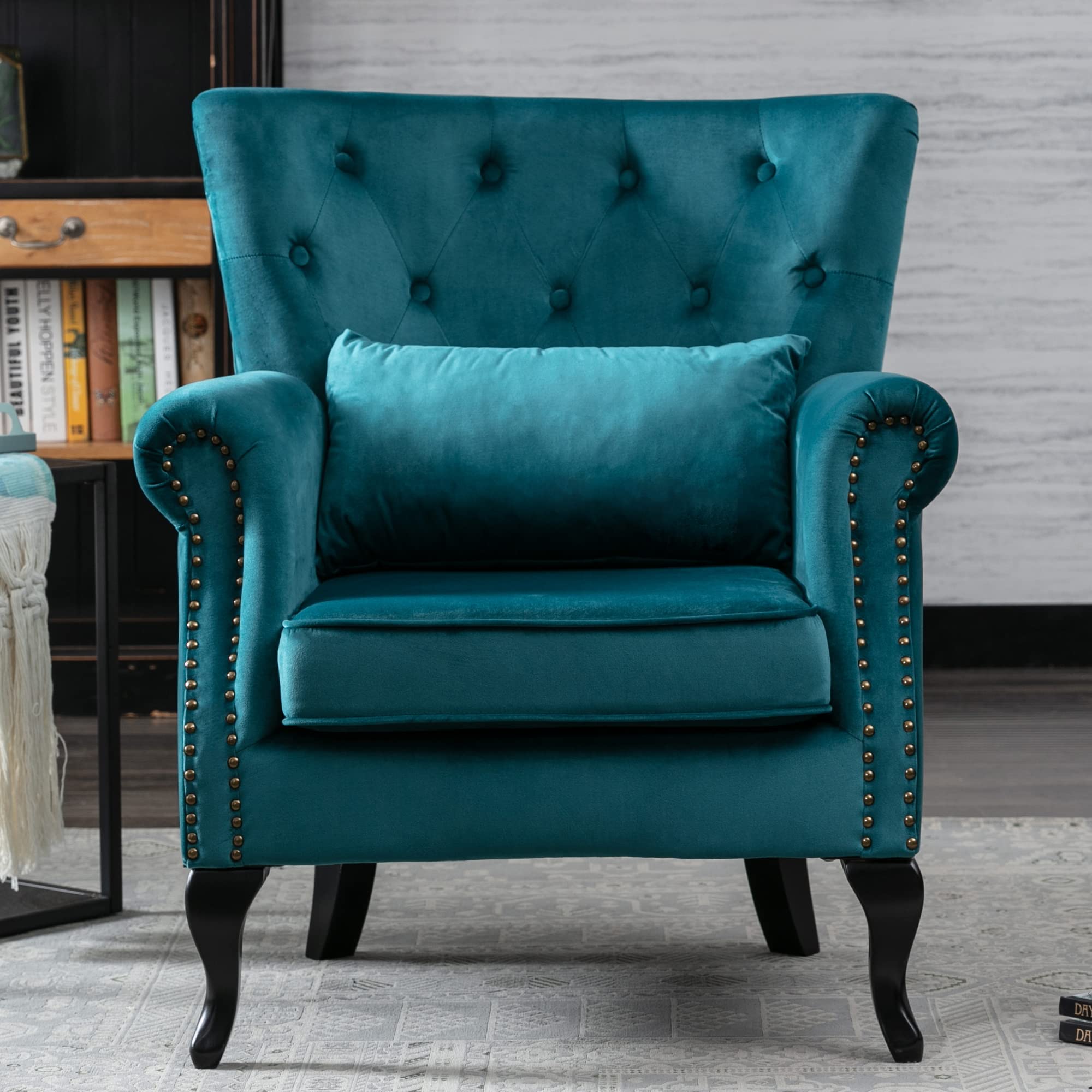 Kmax Mid Century Velvet Club Wingback Tufted Chair 1 Piece - XXX1