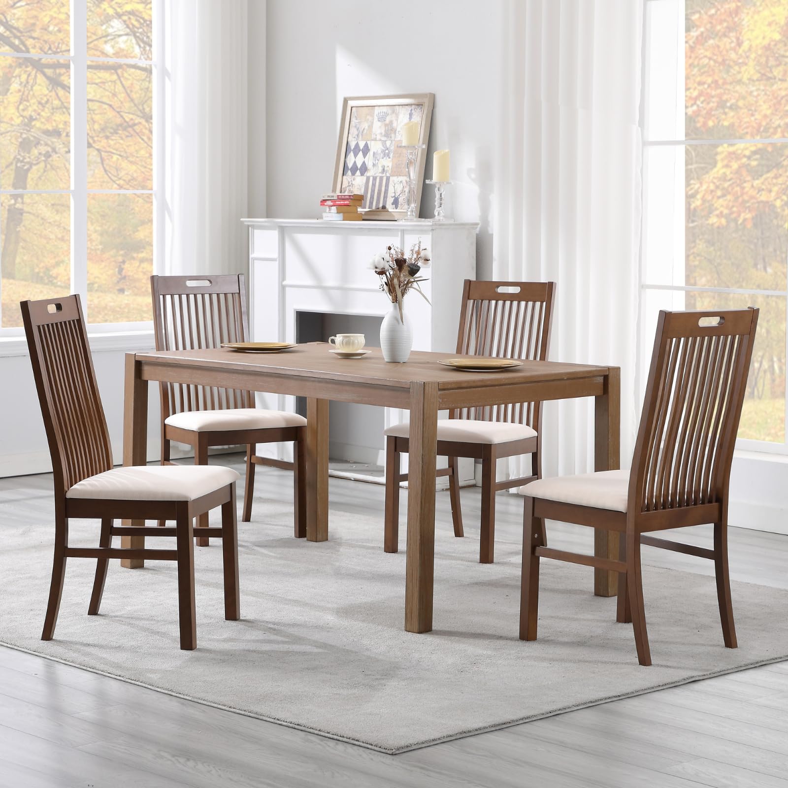 CIMOTA Farmhouse Wooden Walnut Wood Dining Chairs Set of 2 - 8131