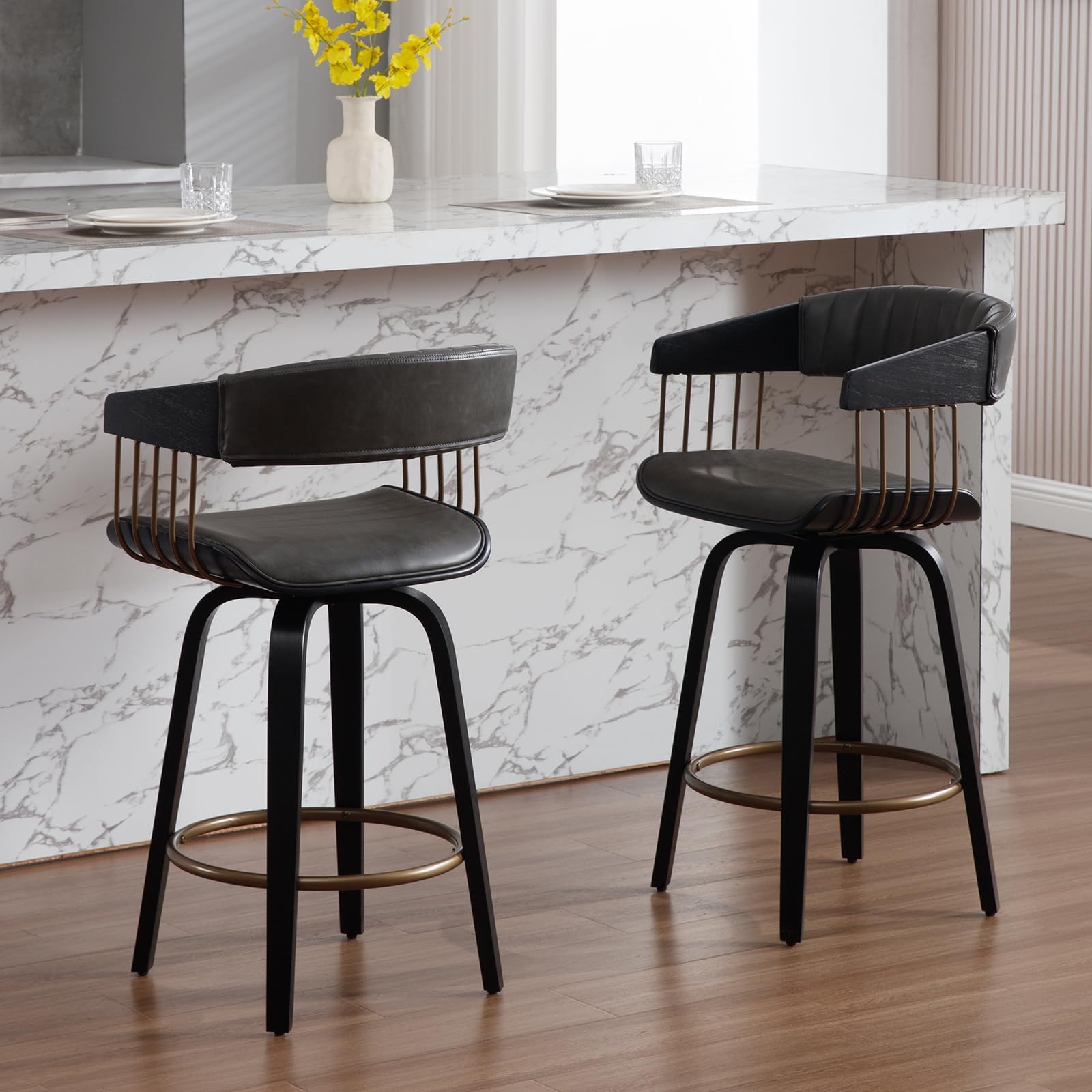 Janoray 26" Modern Swivel Counter Bar Stools Set of 2 for Home Bar/Kitchen Island/Restaurant