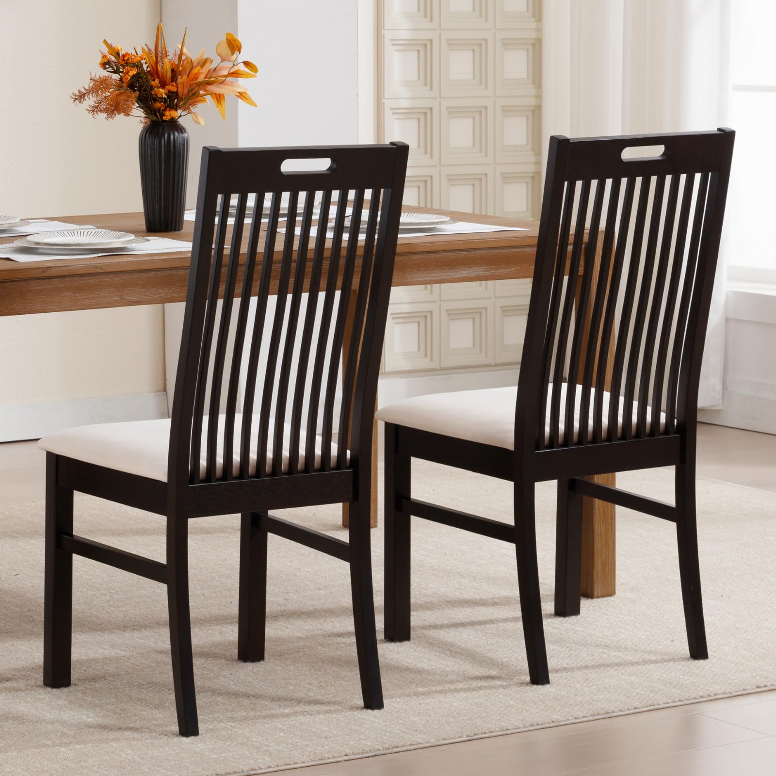 CIMOTA Farmhouse Wooden Walnut Wood Dining Chairs Set of 2 - 8131