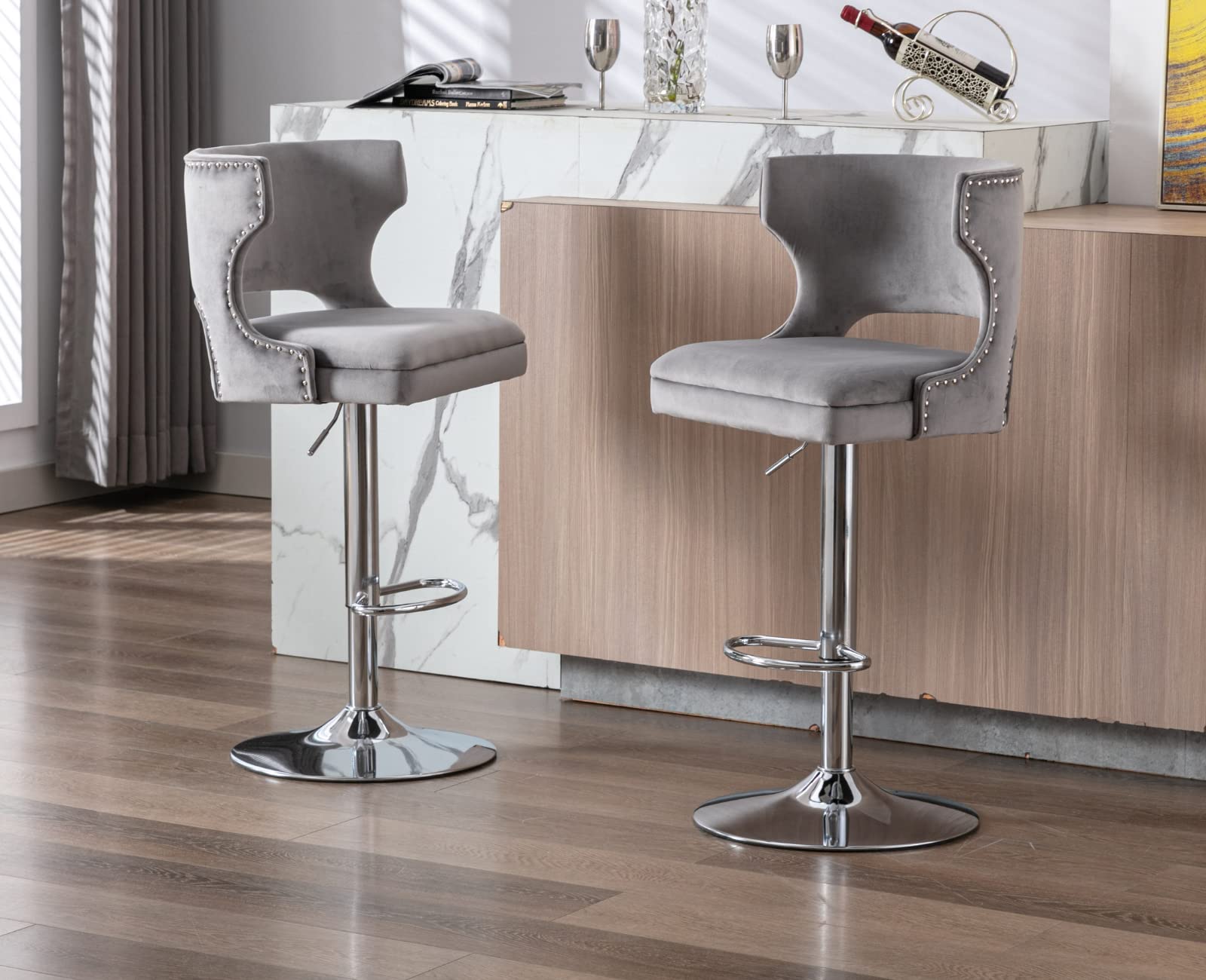 EALSON Modern  Swivel Upholstered Leather Bar Stools with Back Set of 2 - X118