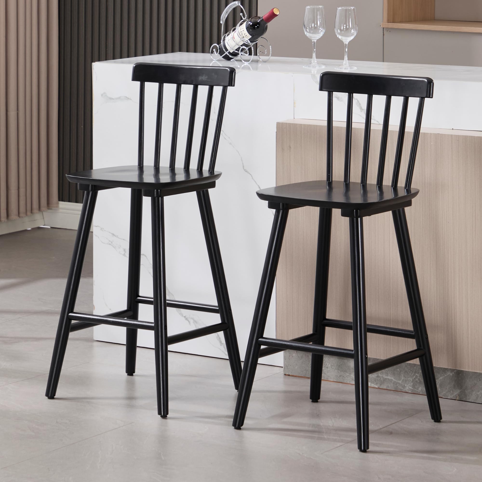 Janoray 26 Inch Farmhouse Wooden Barstools Bar Stools Set of 2