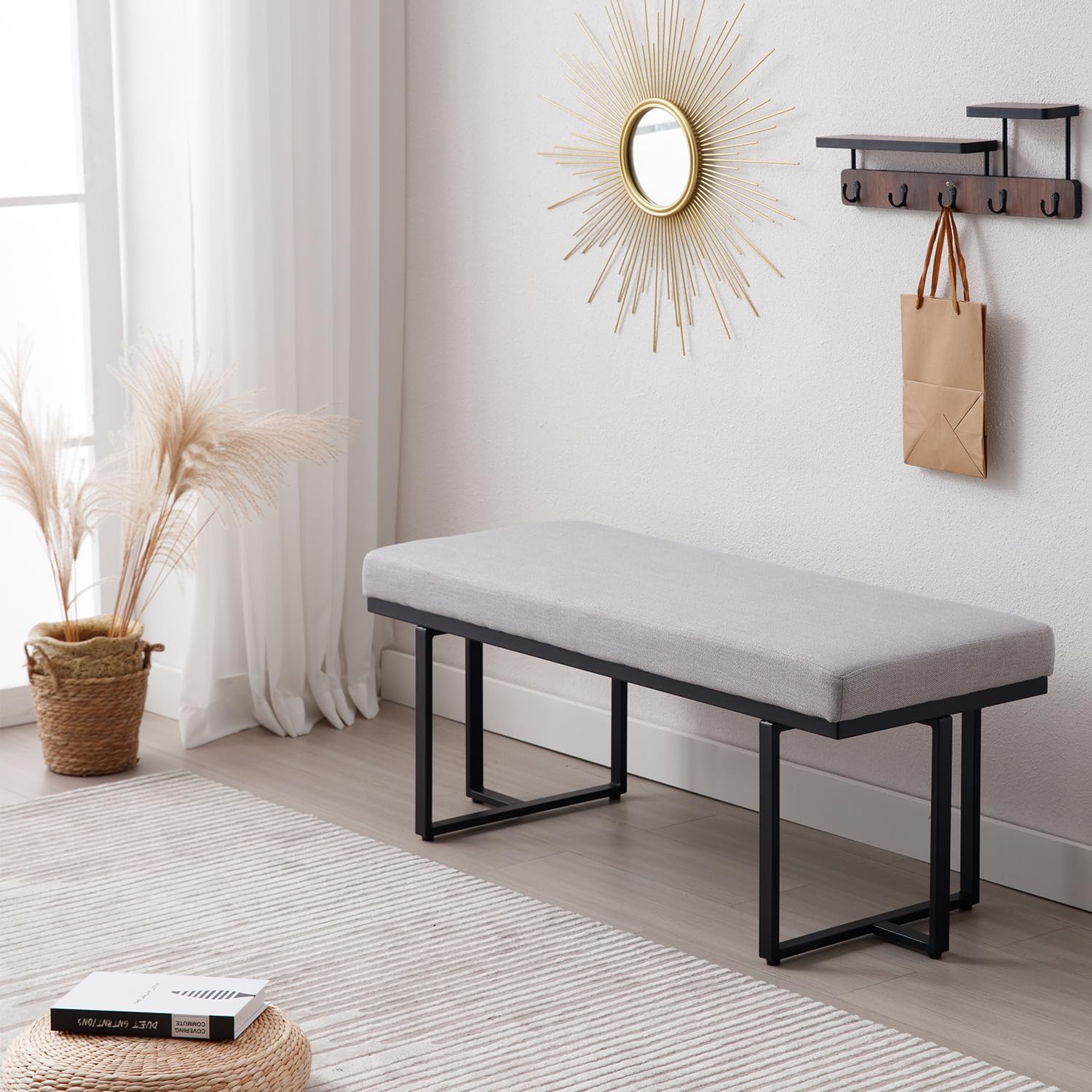 ZH4YOU 45" Modern Grey Fabric Ottoman Bench for Bedroom - 1013