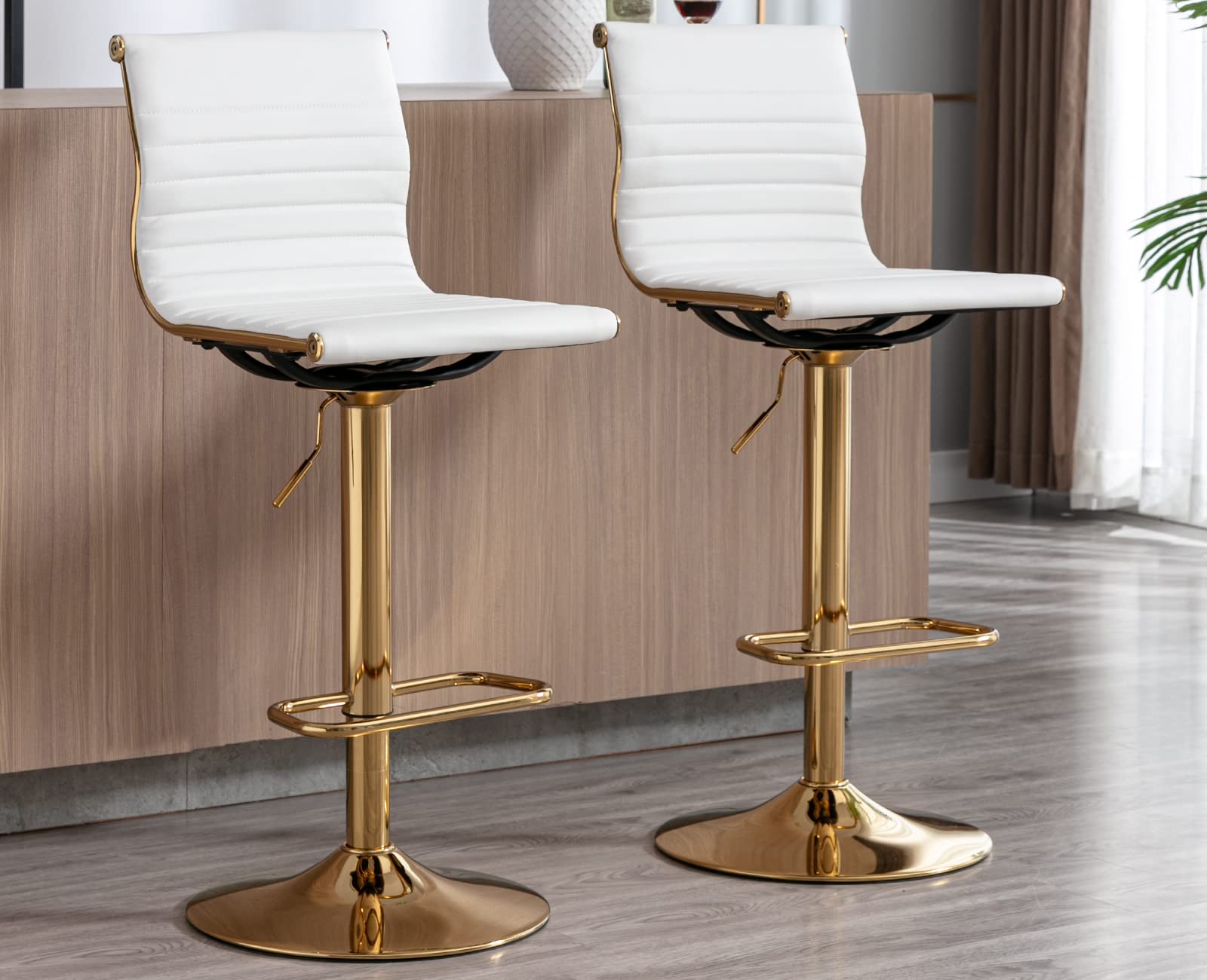 Kmax White Swivel  Adjustable Height Bar Stools Set of 2