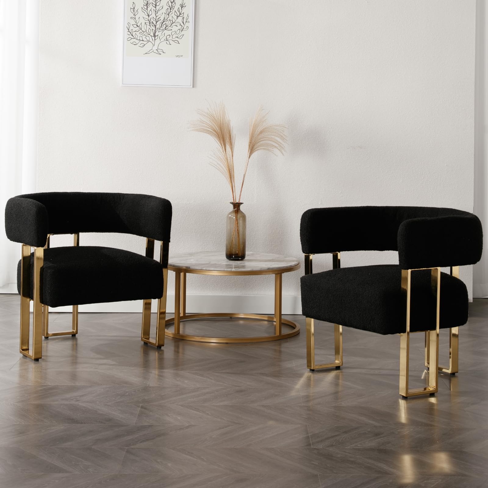 Janoray Modern Barrel Accent Chairs with Gold Metal Legs Set of 2