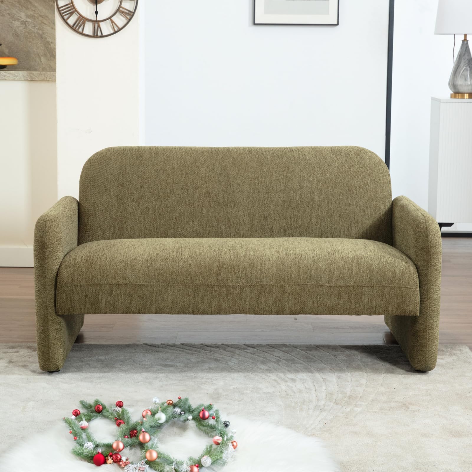 ROCITY 55'' Modern Green Small Couch Chenille Fabric  Love Seat Sofa - 1024