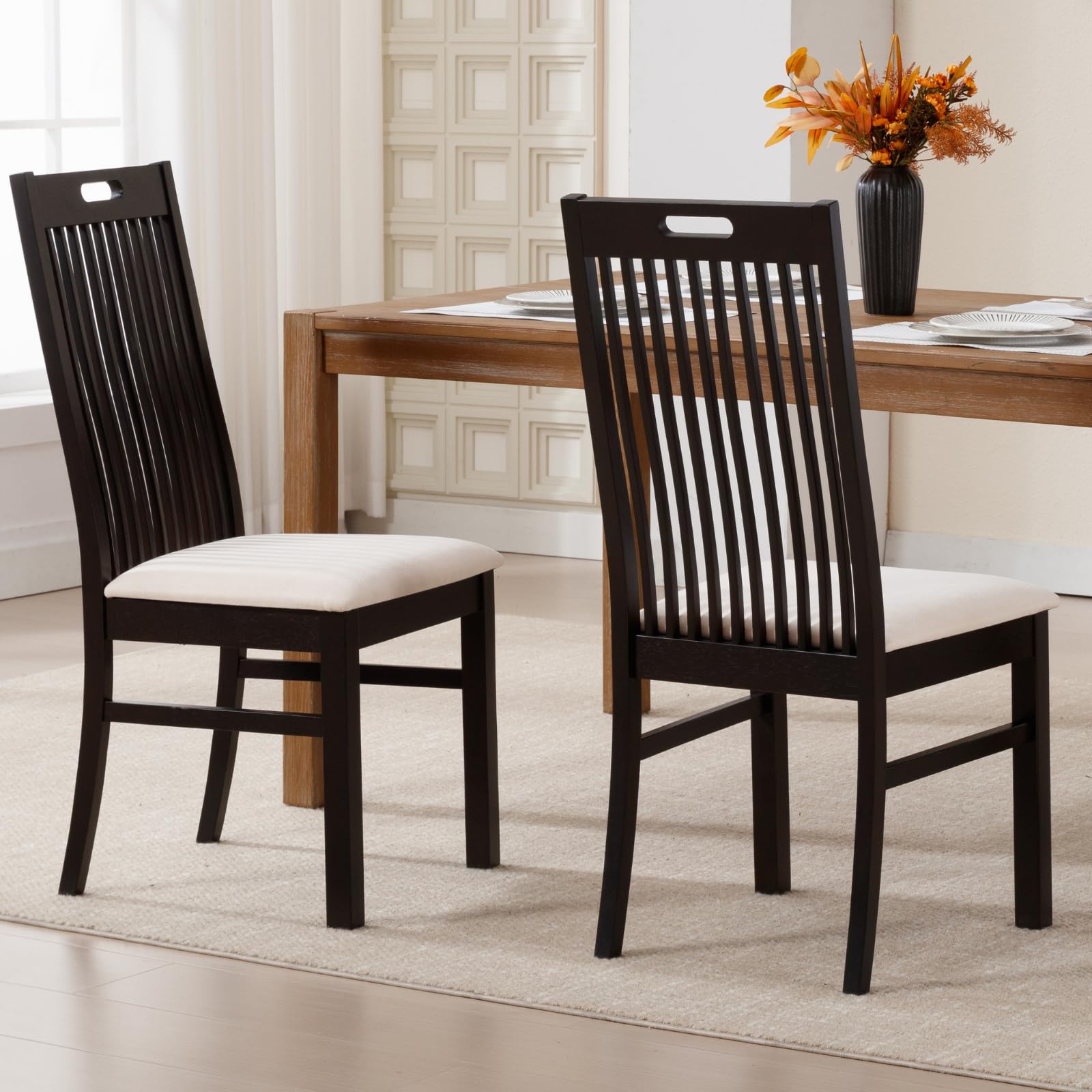 CIMOTA Farmhouse Wooden Walnut Wood Dining Chairs Set of 2 - 8131