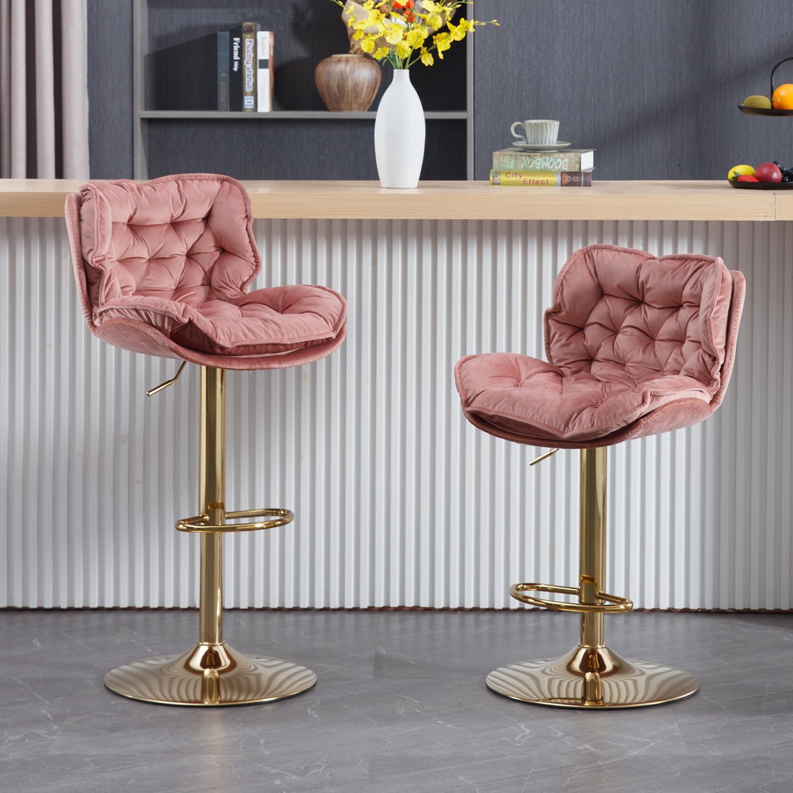 Janoray Modern Swivel  Velvet Adjustable Bar Stools Set of 2