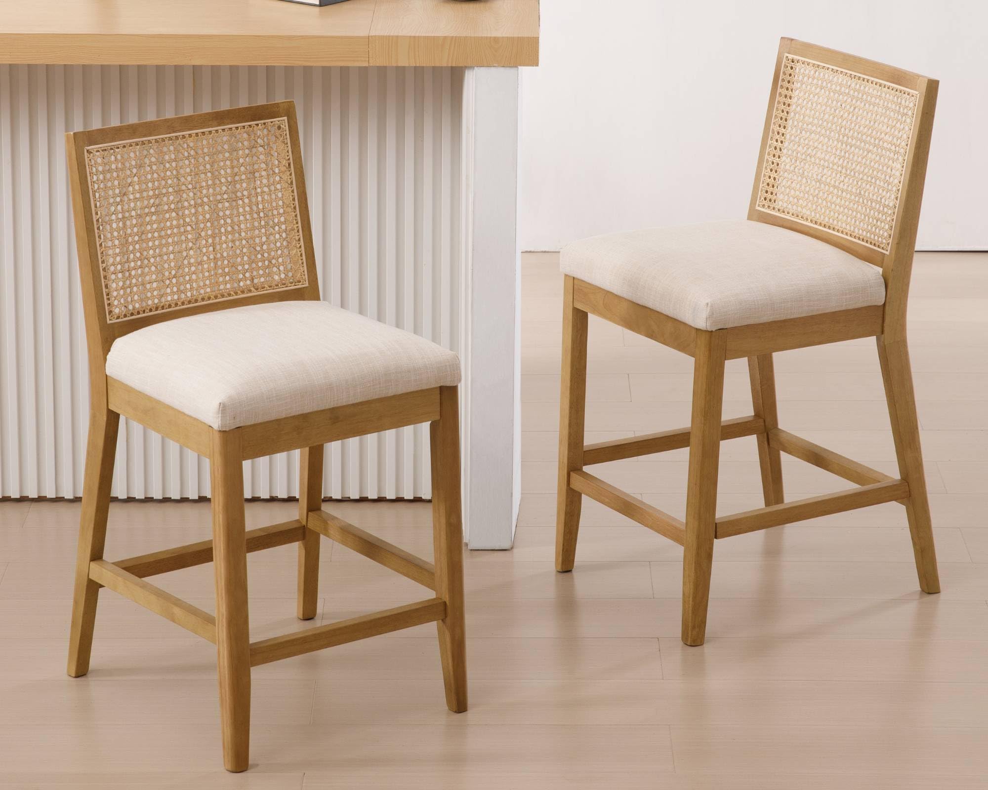 EALSON 26.5" Rattan Back Upholstered Counter Stools Set of 2 - 5802