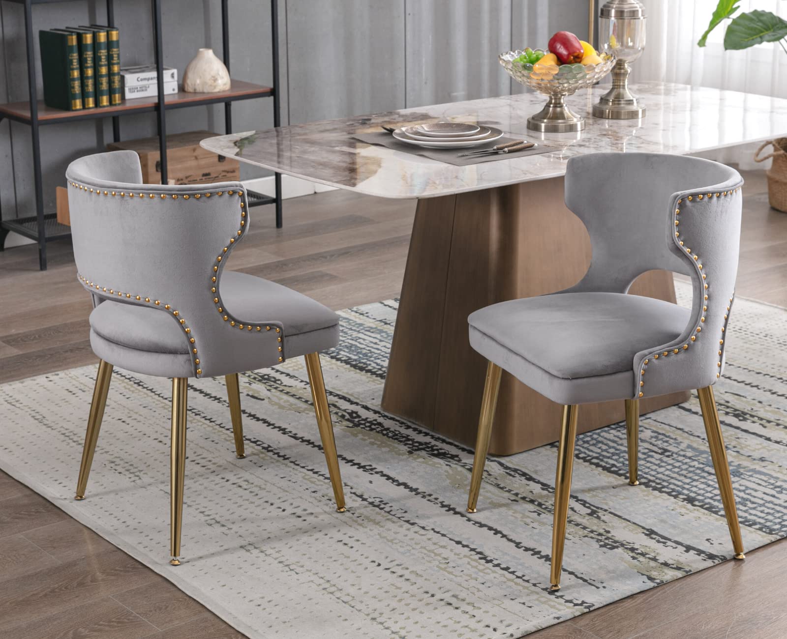 EALSON Modern Velvet Gold Metal Legs Dining Chairs Set of 2 - 60271