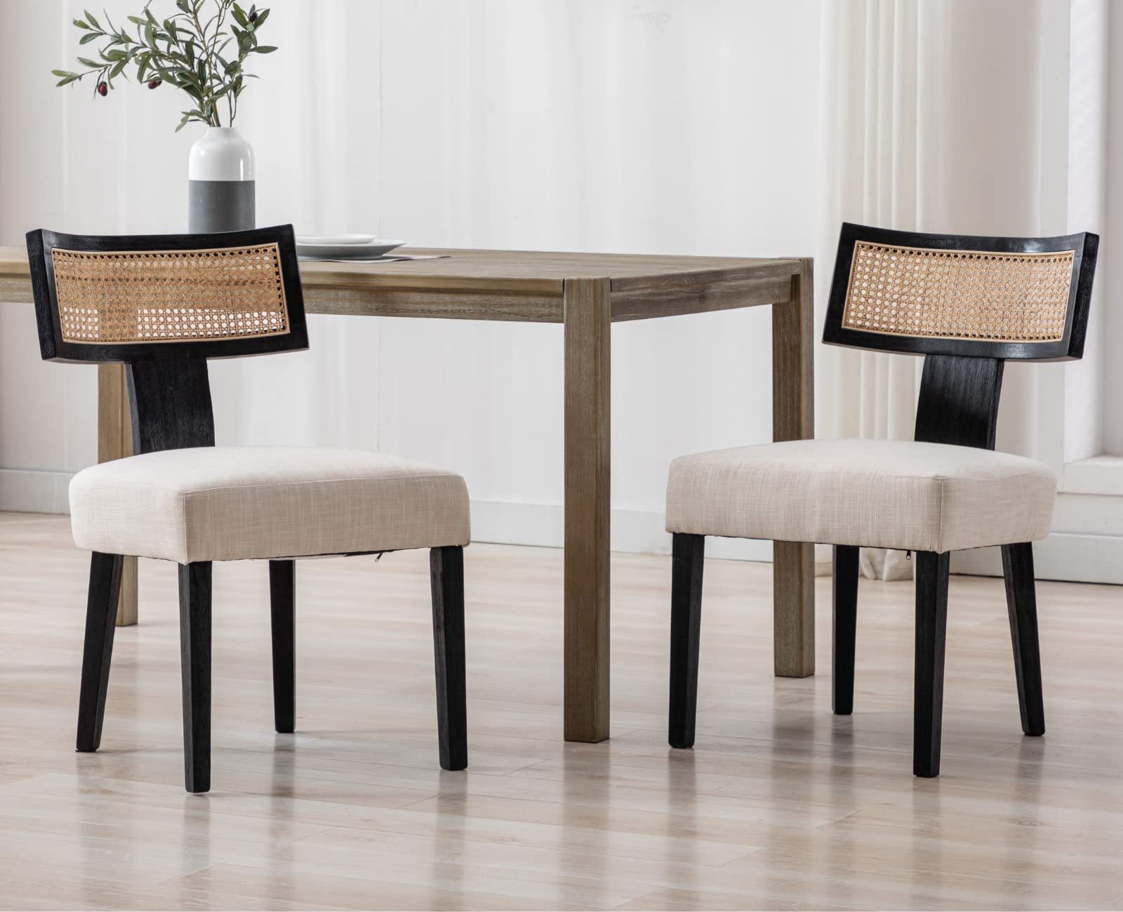 EALSON Farmhouse Linen PU Modern Dining Chairs Set of 2 - 1918