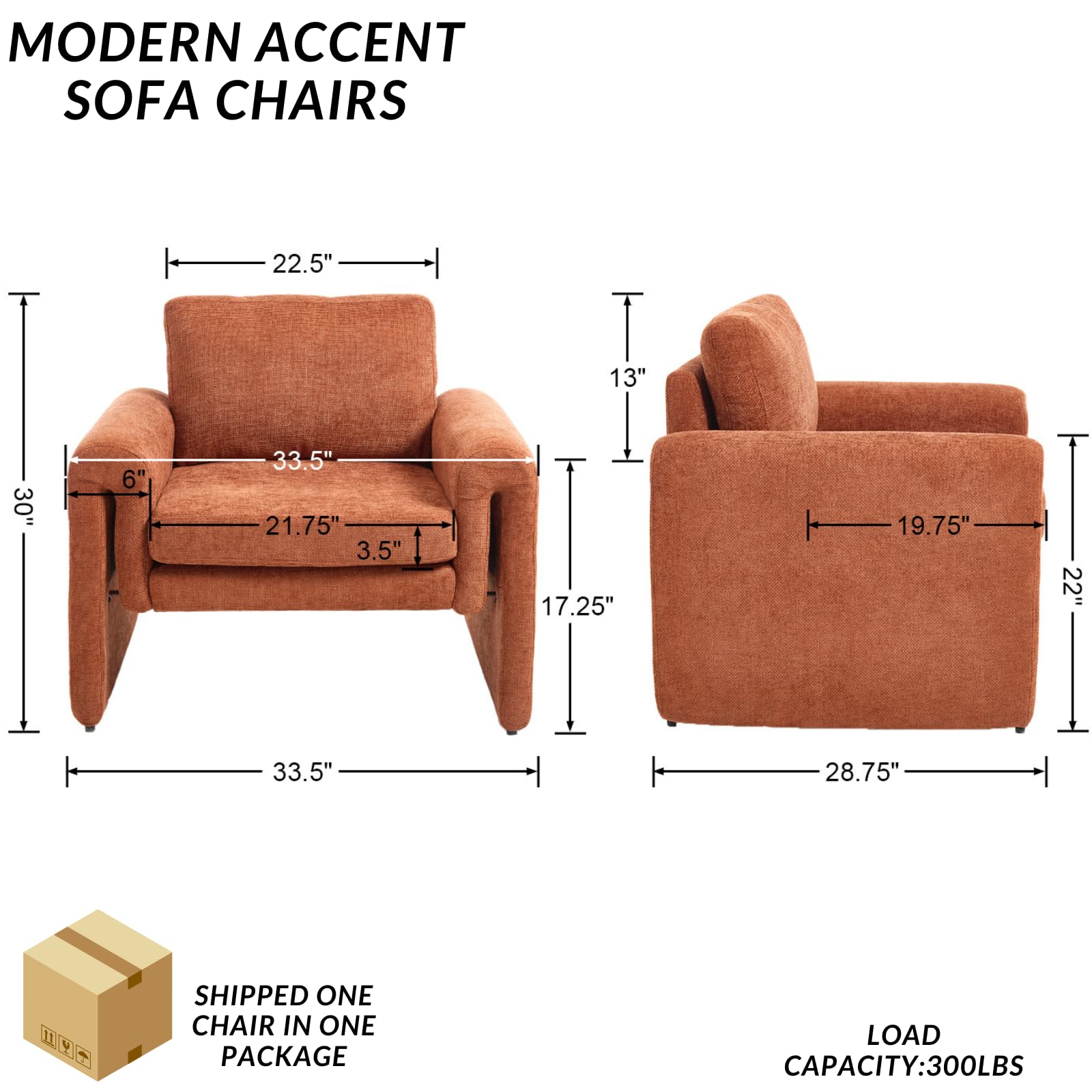 ROCITY Modern Chenille Upholstered Accent Armchairs 1 PCS - 7103