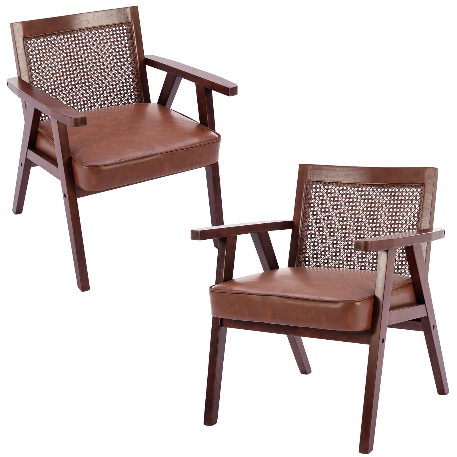 CHICAURA Mid Century Brown Leather Accent Chairs Set of 2 - 3513