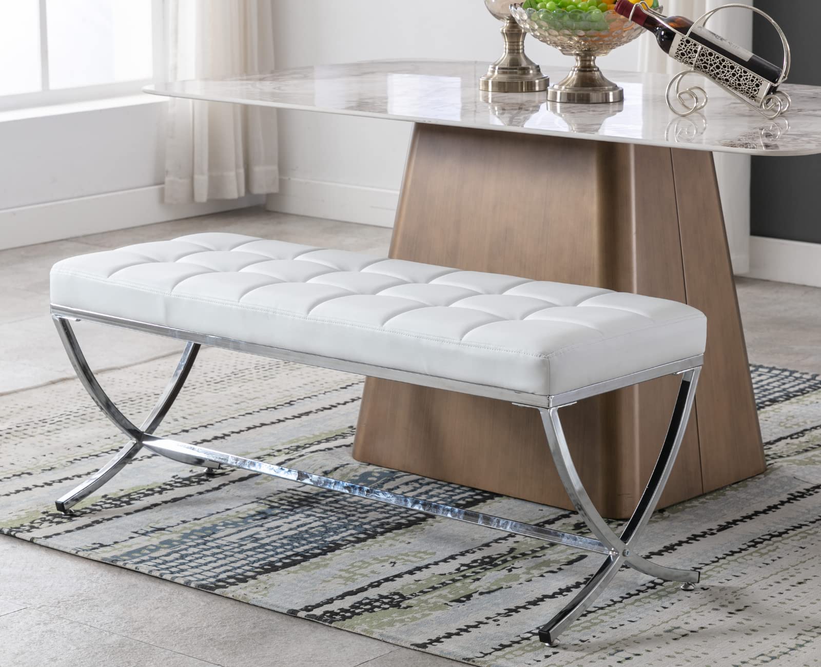 EALSON Modern Button Tufted Leather Entryway Bench - 3075