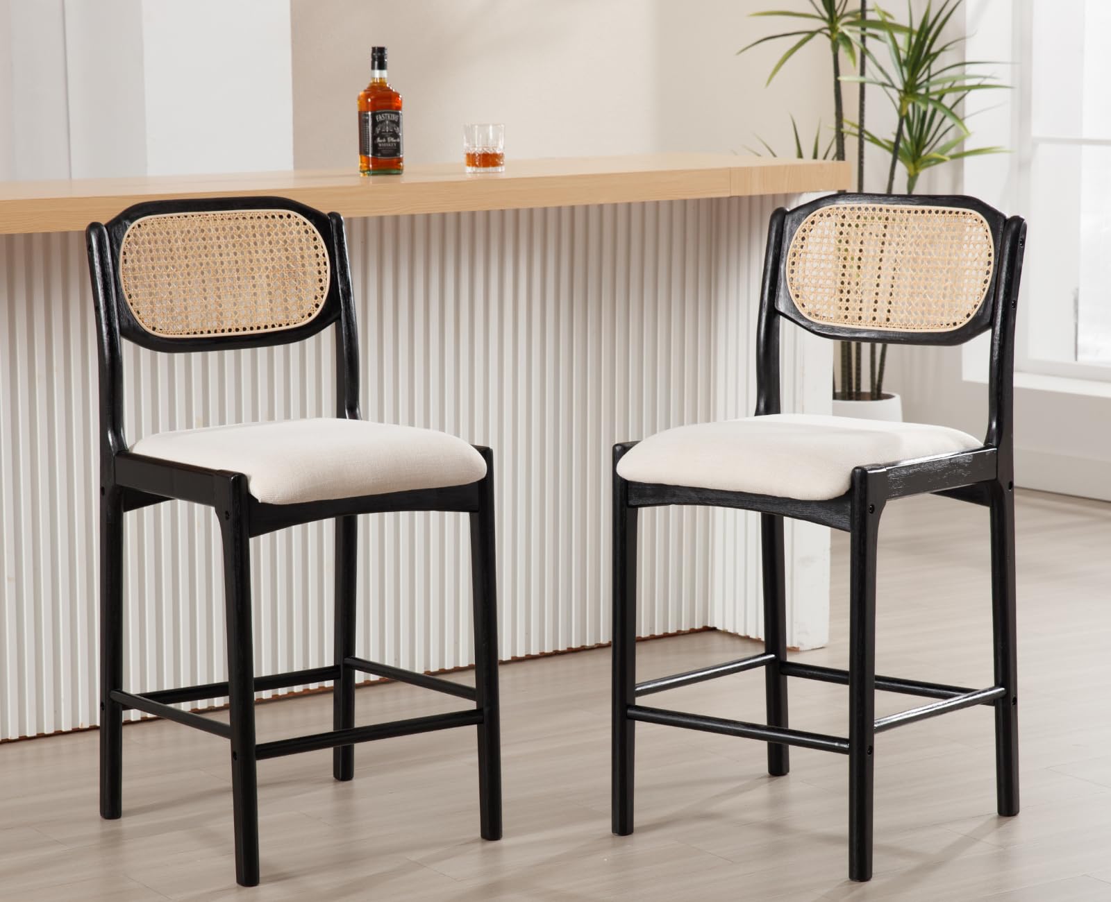 EALSON Farmhouse Rattan Cane Back Counter Height Bar Stools Set of 2 - 5756