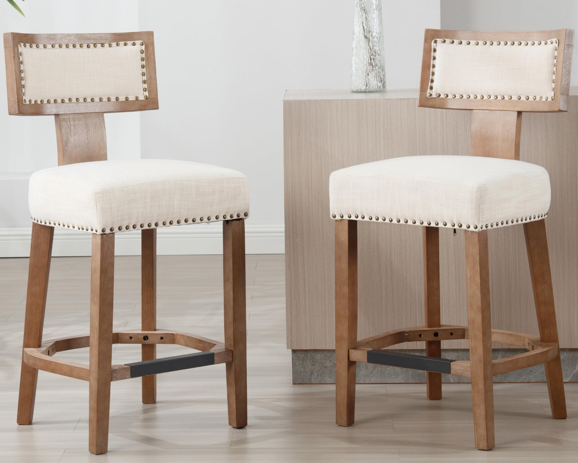 VESCASA 26.75"H Natural Wood Legs Counter Height Stools Set of 2 - 5753