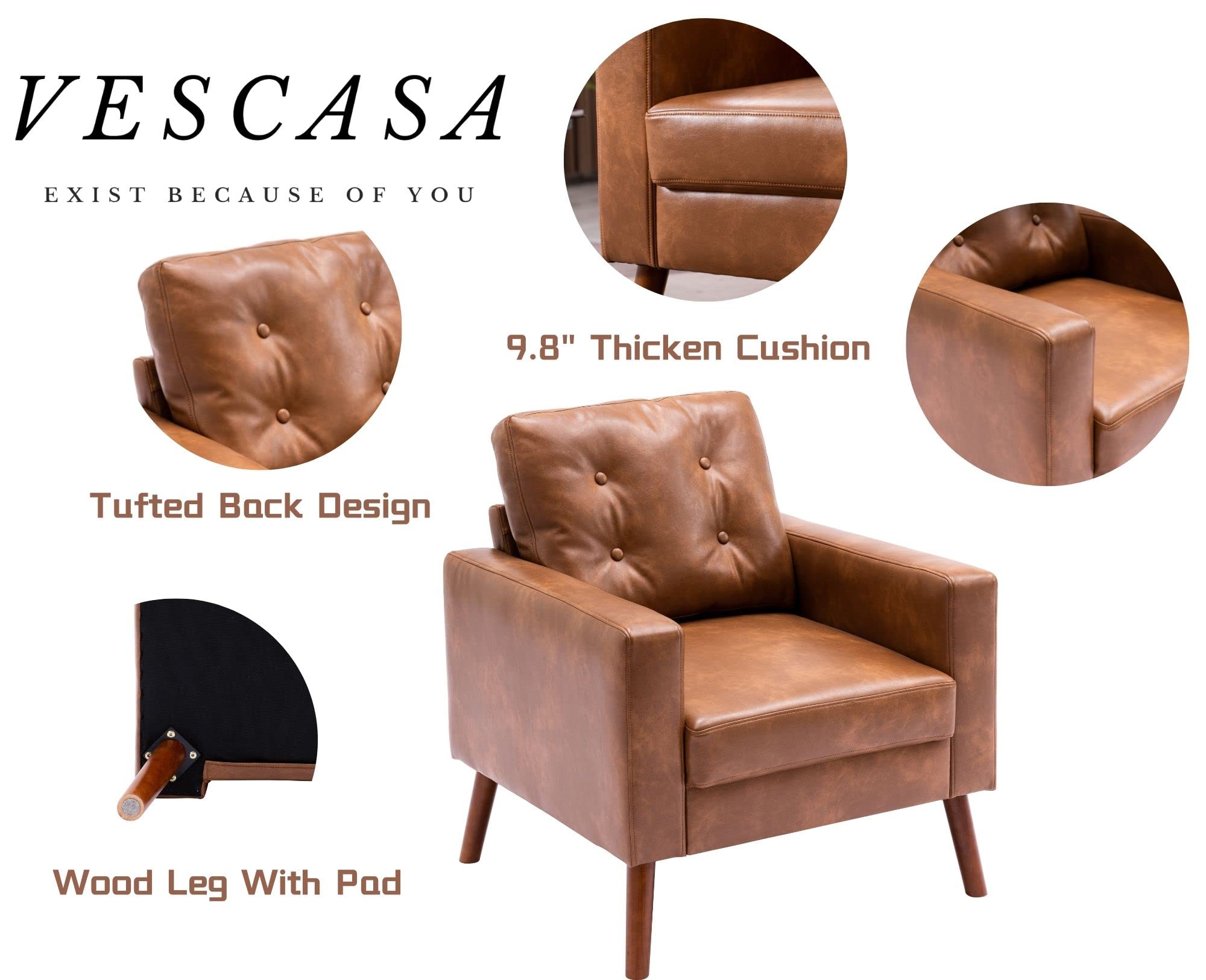 VESCASA Mid Century Modern Tufted Accent Sofa for Reading/Living Room/Bedroom - XX16