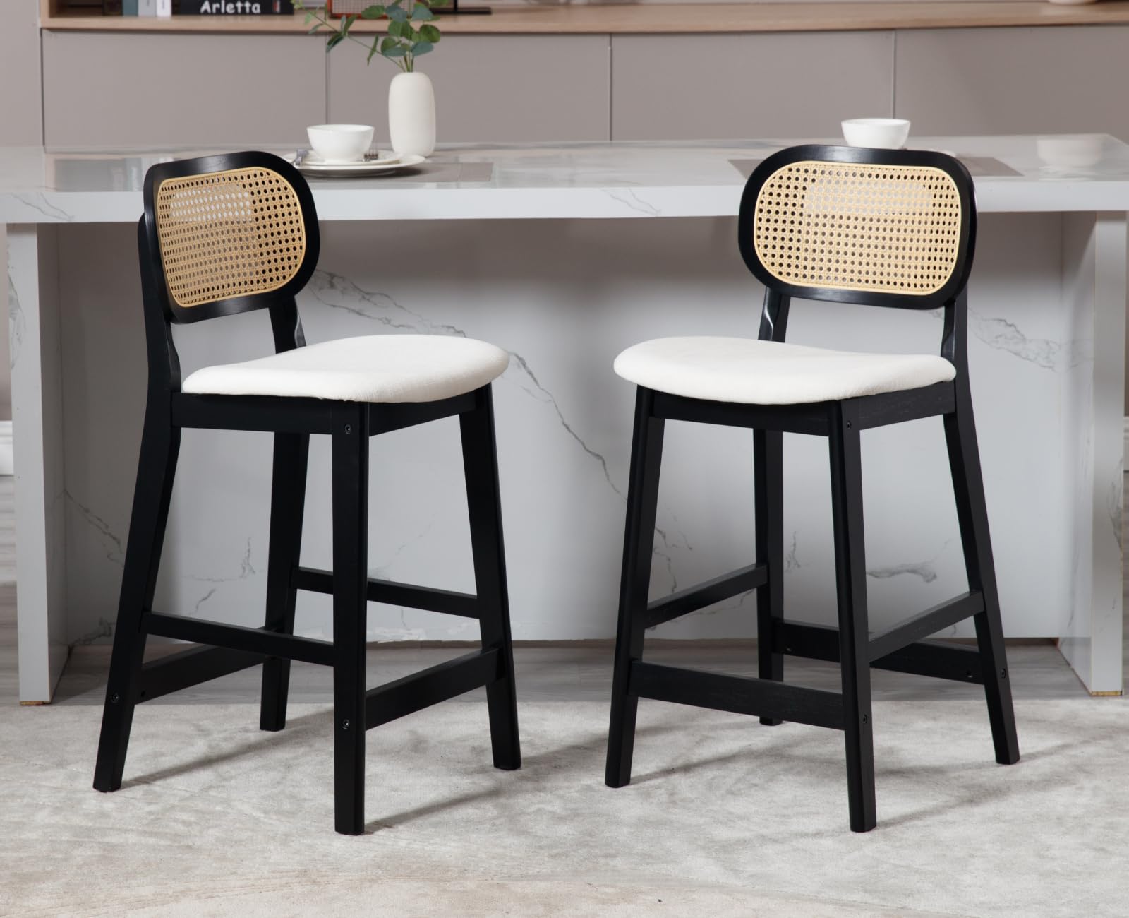 EALSON Farmhouse Rattan Back Counter Height Bar Stools Set of 2 - 5026