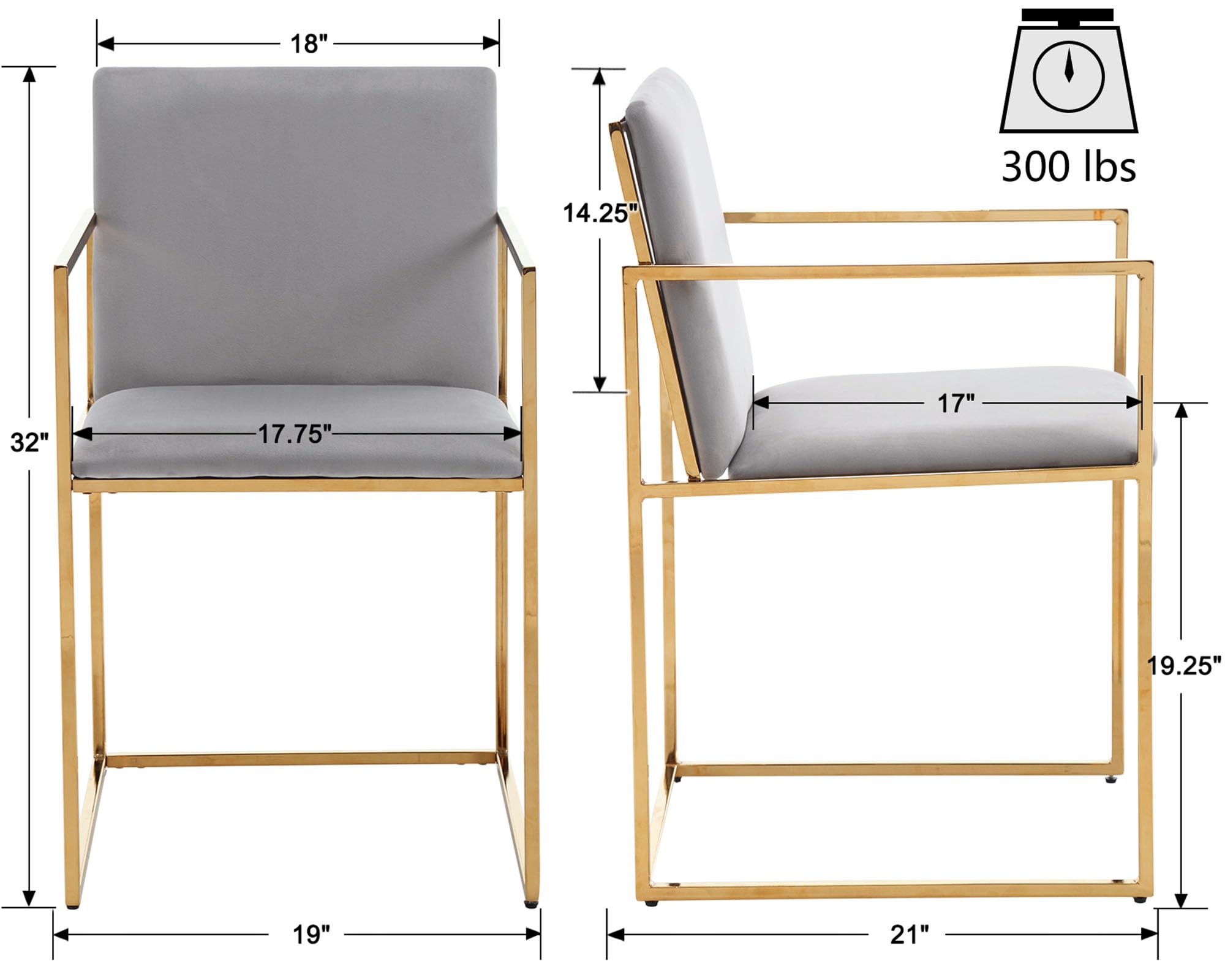 VESCASA Modern Linen Dining Chairs with Rectangle Legs Set of 2 - 22226